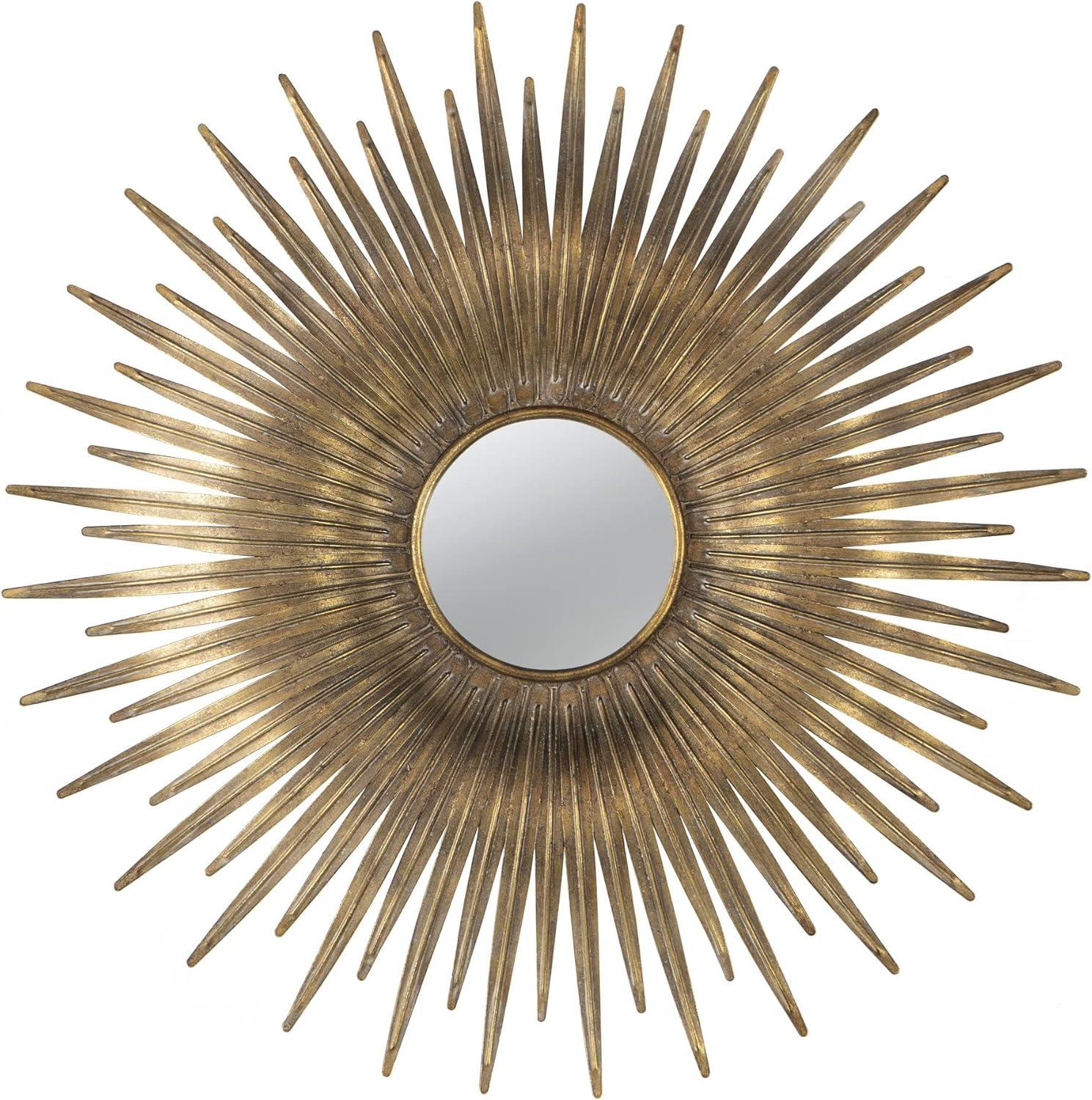 28 Inch Round Wall Mirror - Gold Sunburst Accent Mirror for Living Room Decor