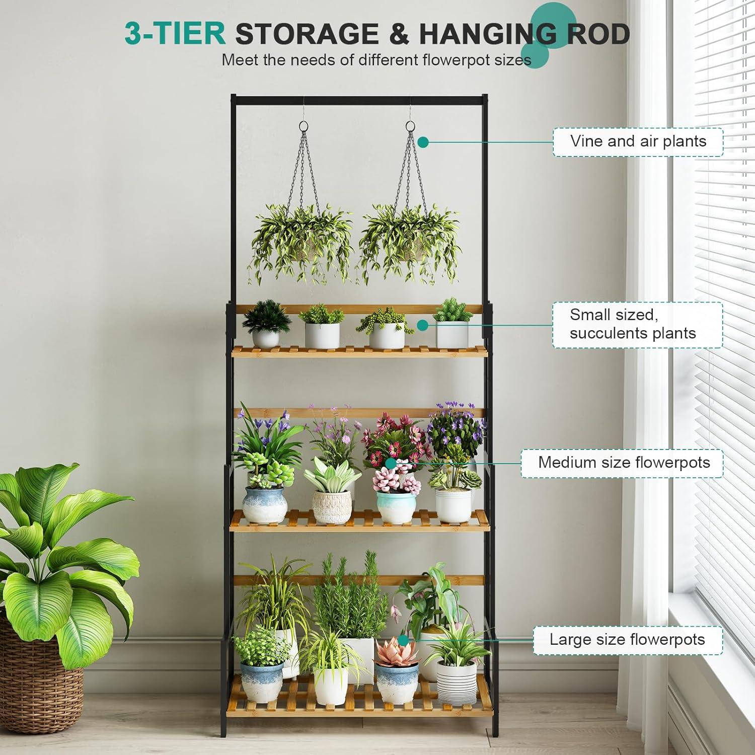 Ufine Bamboo Ladder Plant Stand 3 Tier Foldable Flower Pot Display Shelf Rack for Indoor Outdoor Home Patio Lawn Garden Balcony Organizer Planter Holder