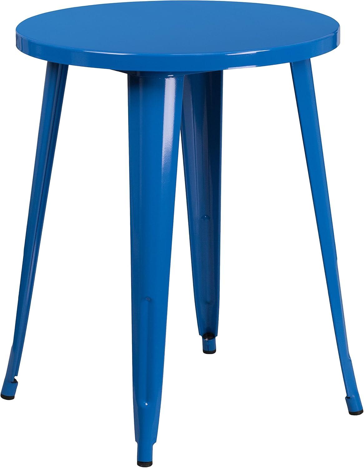 Retro-Modern Blue Metal 24" Round Indoor-Outdoor Dining Table