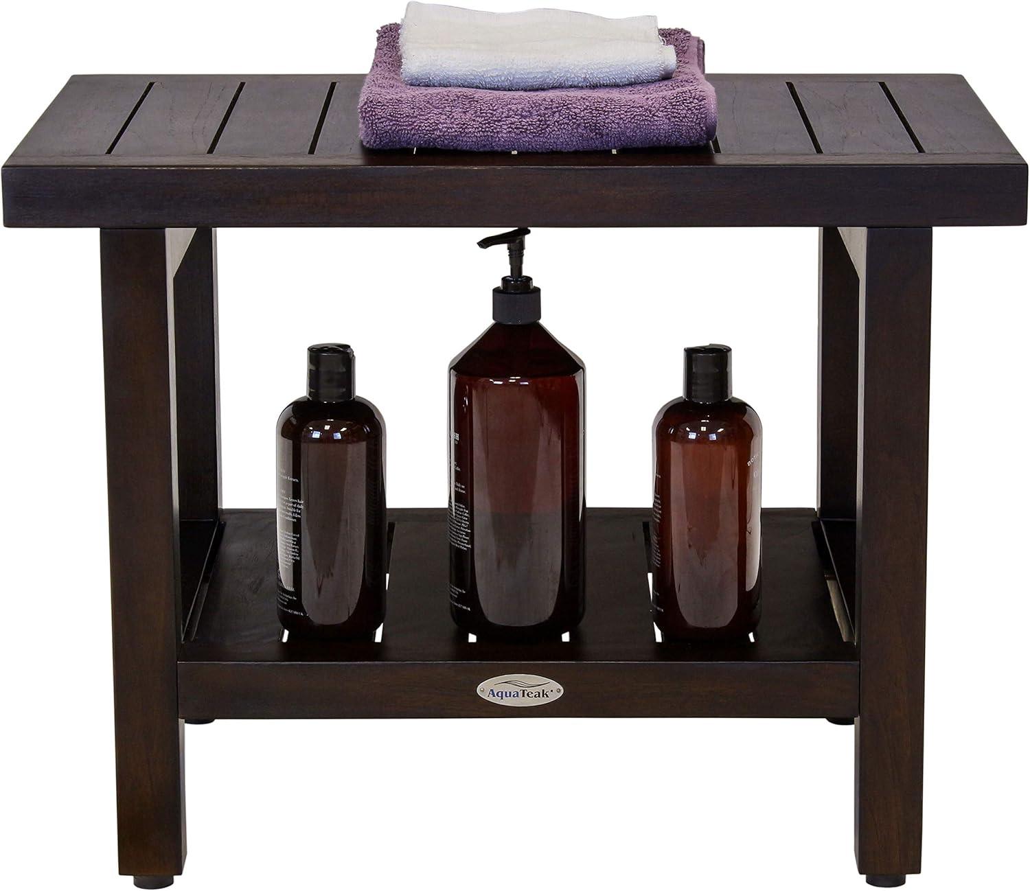 24" Spa™ Mocha Teak Shower Bench with Shelf