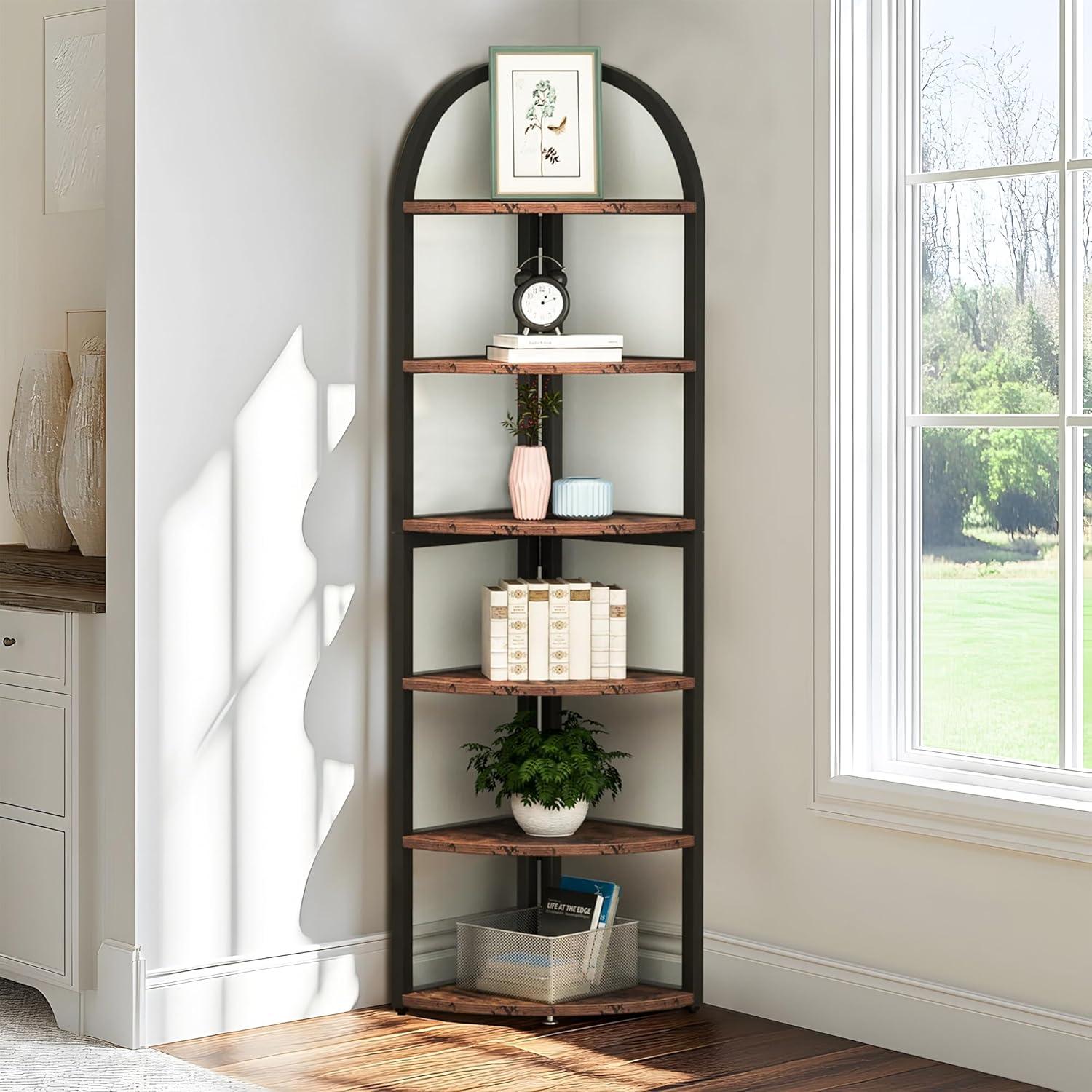 Hommoo 6-Tier Corner Shelf, 71 inch Tall Corner Bookshelf for Small Space