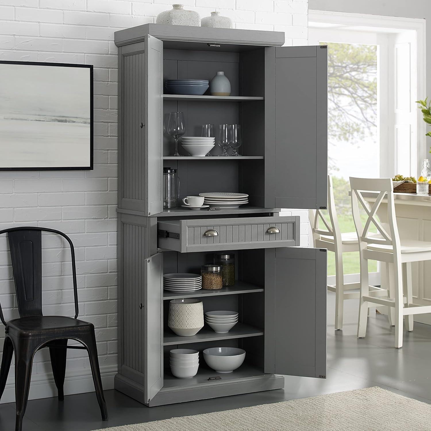 Seaside Distressed Gray 72'' Coastal Kitchen Pantry