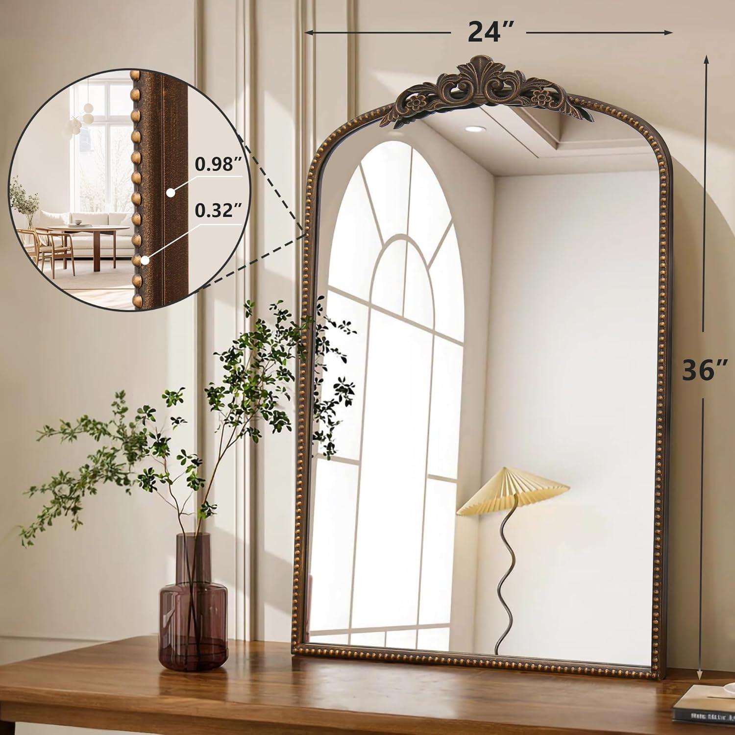 Micasso Black Vintage Wall Mirror, 24x36 Inches Black Decorative Mounted Traditional Arched Mirror for Bathroom Bedroom Living Room, Entryway, Home Wall Decor