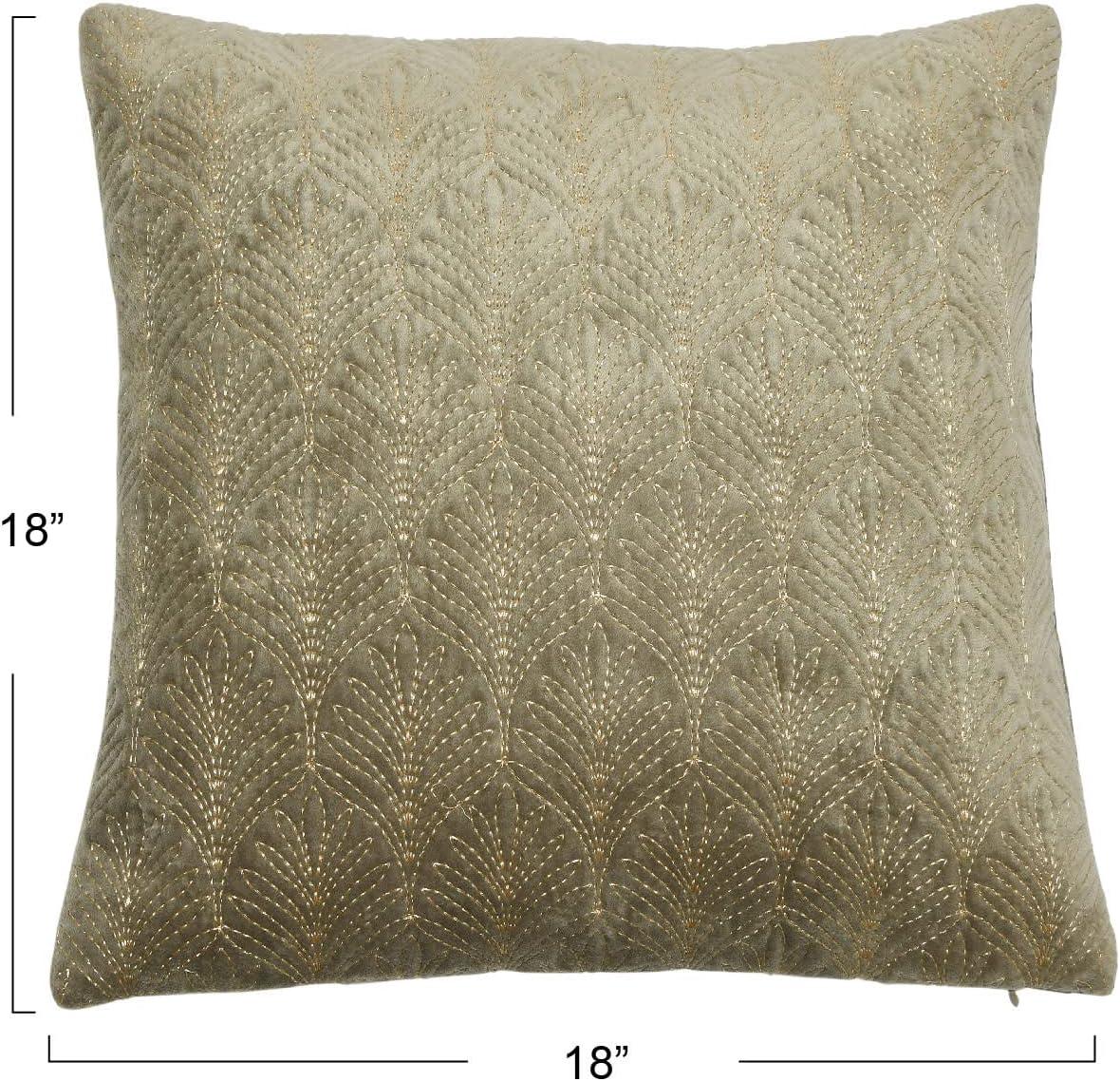 Creative Co-Op Cotton Velvet Embroidered Pillow with Gold Metallic Thread