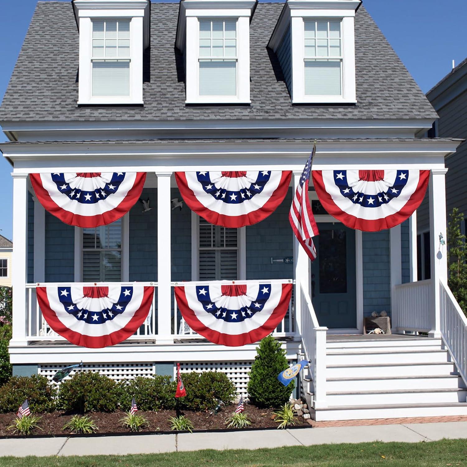 4 Pack 1.5x3Ft American Pleated Fan Flag Widh Approx 90cm US Patrotic Half Fan Bunting Flags 4th of July Home Outdoor Decor