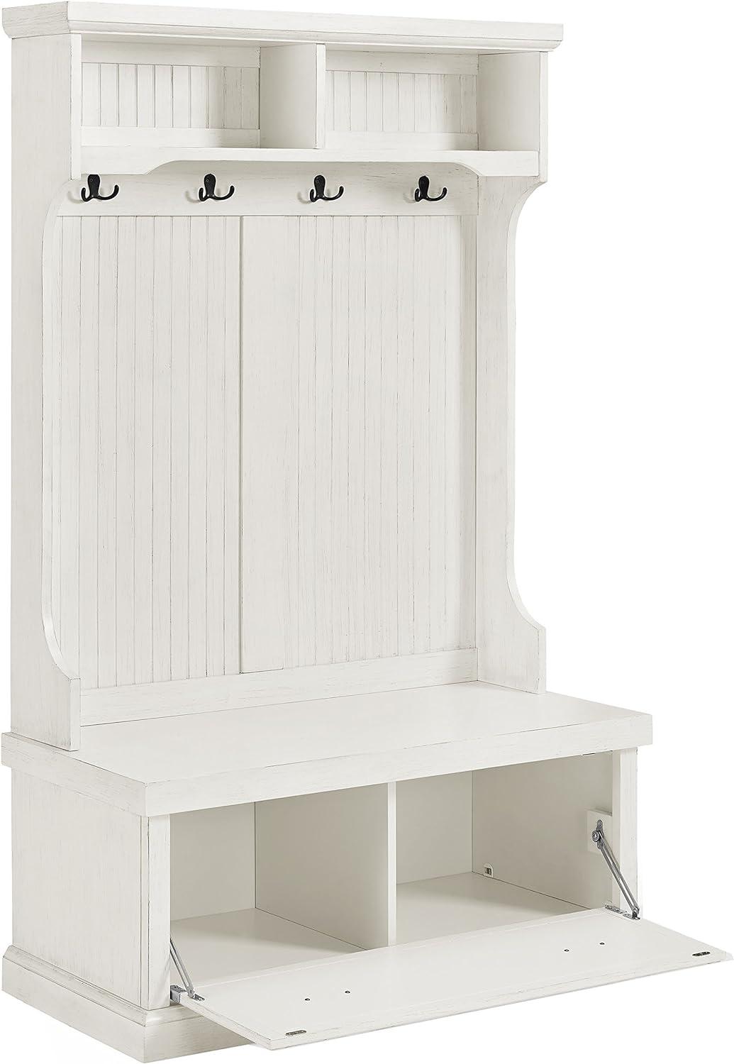 Seaside Solid Hardwood & Veneer Hall Tree in Distressed White