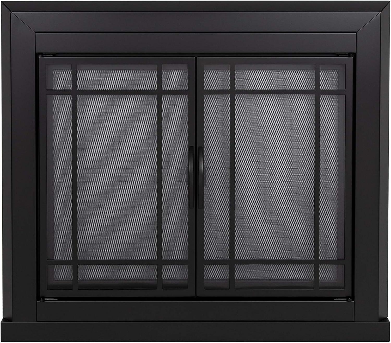 Pleasant Hearth Easton Black Fireplace Glass Firescreen Doors - Medium