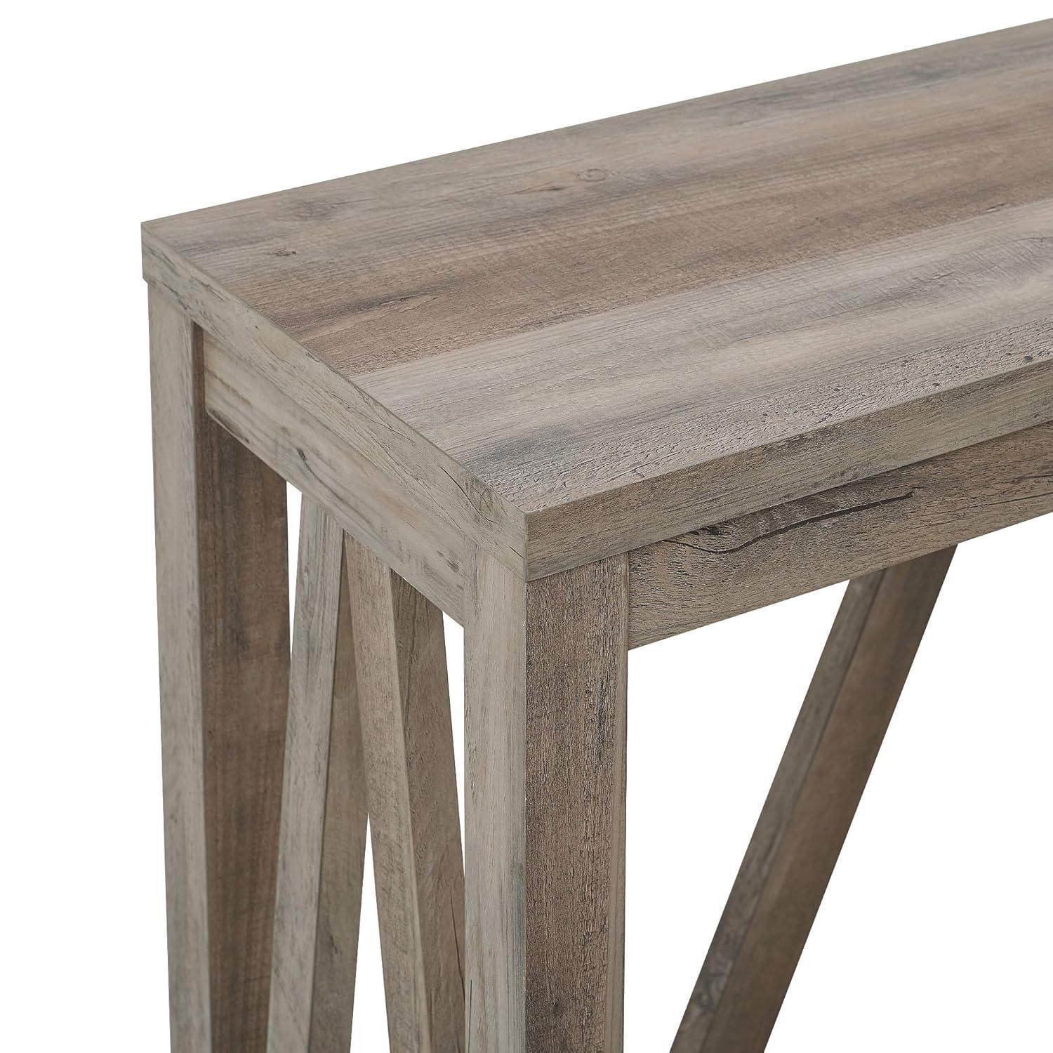 Rustic Oak and Walnut A-Frame Console Table with Storage