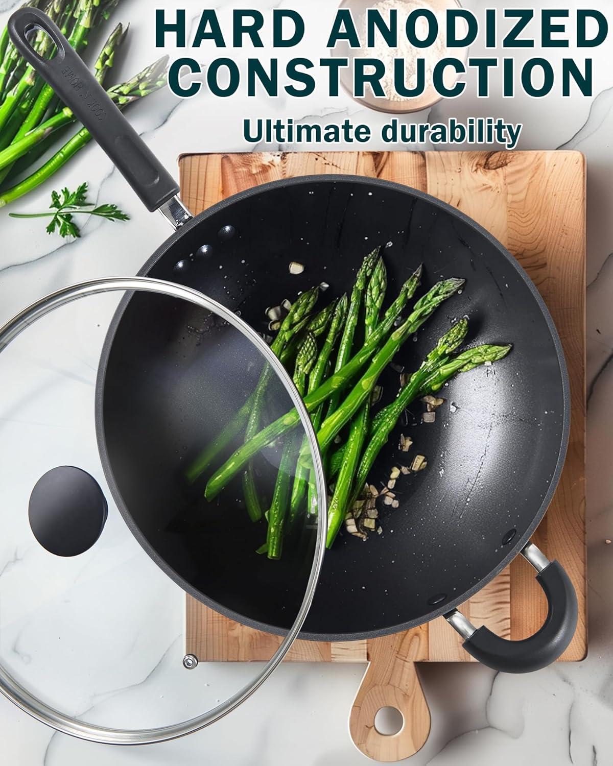 Cook N Home Cook N Home Hard Anodized 12-inch Nonstick Wok Stir-fry Pan With Lid