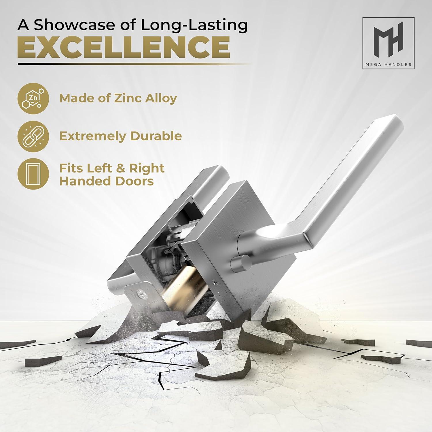 Mega Handles PRIME PRIVACY Reversible Interior Door Lever for Bedrooms, Bathroom & Hallway | Modern Stainless Door Locks