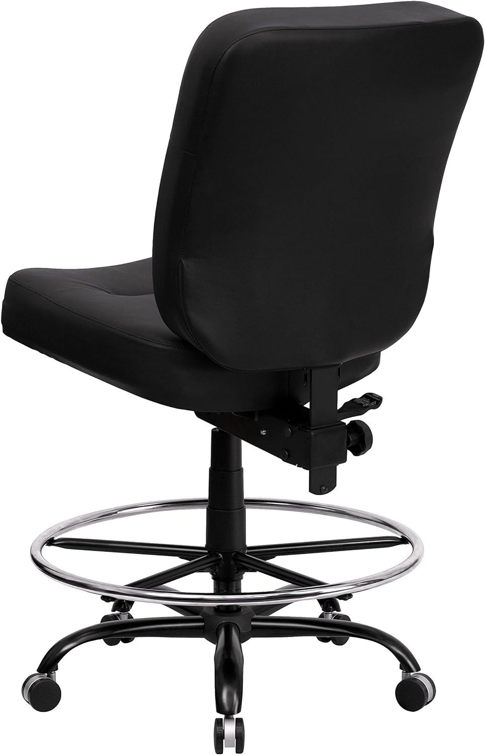 Black Leather High Back Adjustable Drafting Chair with Swivel