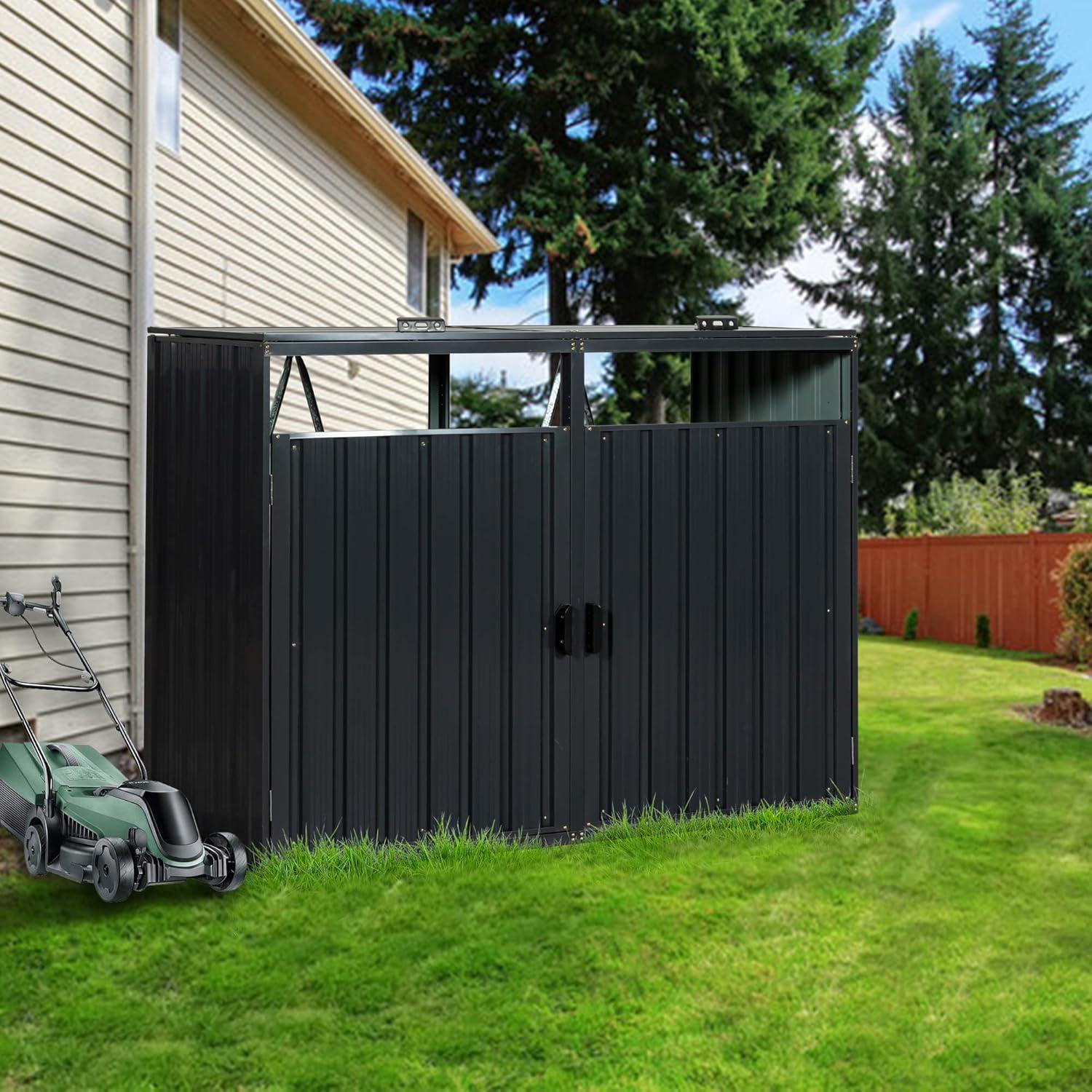 Black Metal Outdoor Garbage Bin Shed with Lockable Doors