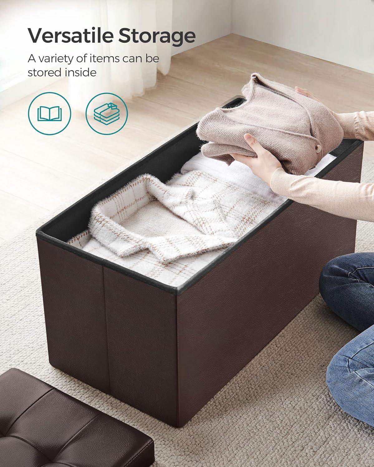 SONGMICS 30 Inches Folding Storage Ottoman Bench with Flipping Lid Brown