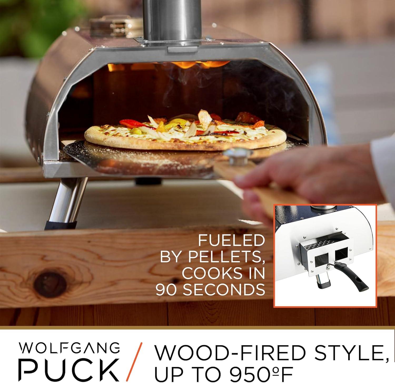 Wolfgang Puck Outdoor Pizza Oven, Durable Stainless Steel, Portable Pizza Oven, Compact Storage, Pellet Pizza Oven Silver