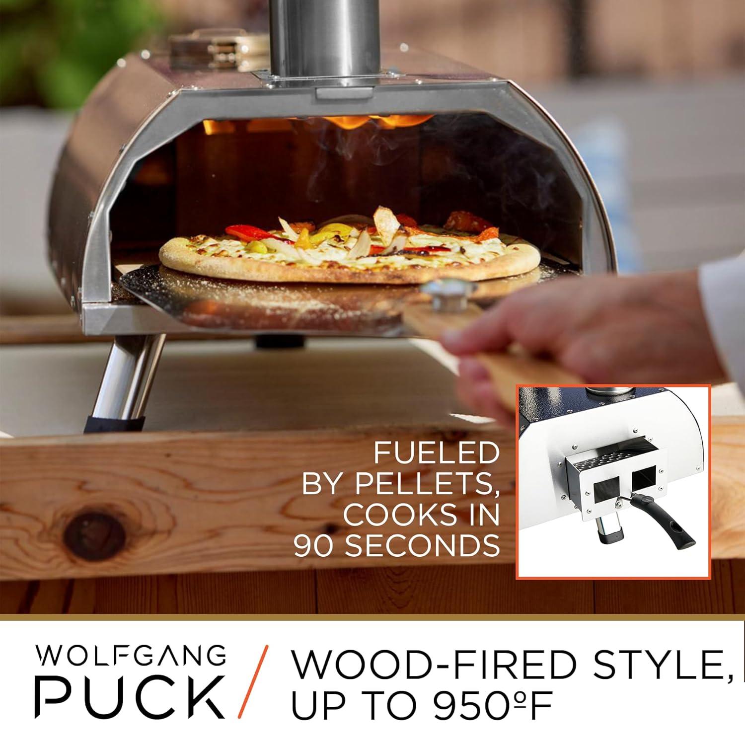 Wolfgang Puck Outdoor Pizza Oven, Durable Stainless Steel, Portable Pizza Oven, Compact Storage, Pellet Pizza Oven Silver