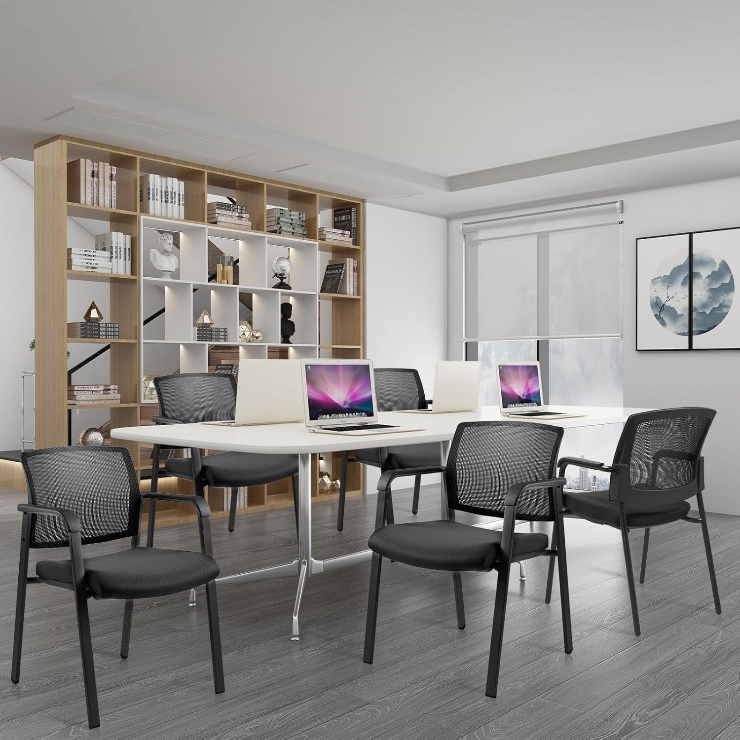 Clatina CLATINA Mesh Back Stacking Upholstered Side Arm Guest Chair For Waiting Conference Room