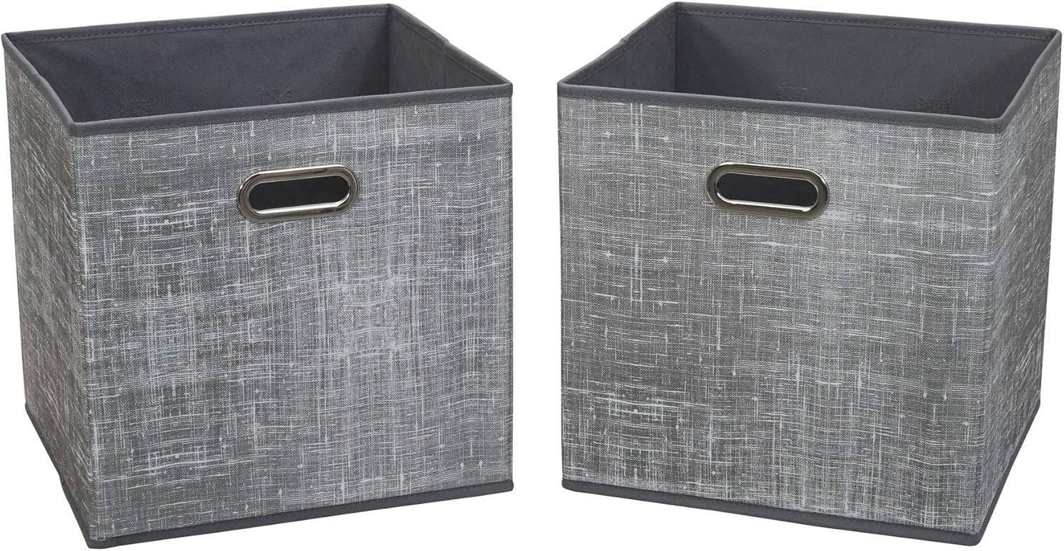 Household Essentials 2pc 12" x 13" Fabric Storage Bin Set Gray: Handcrafted, Folds Flat, Fits 13 Inch Cube Storage System