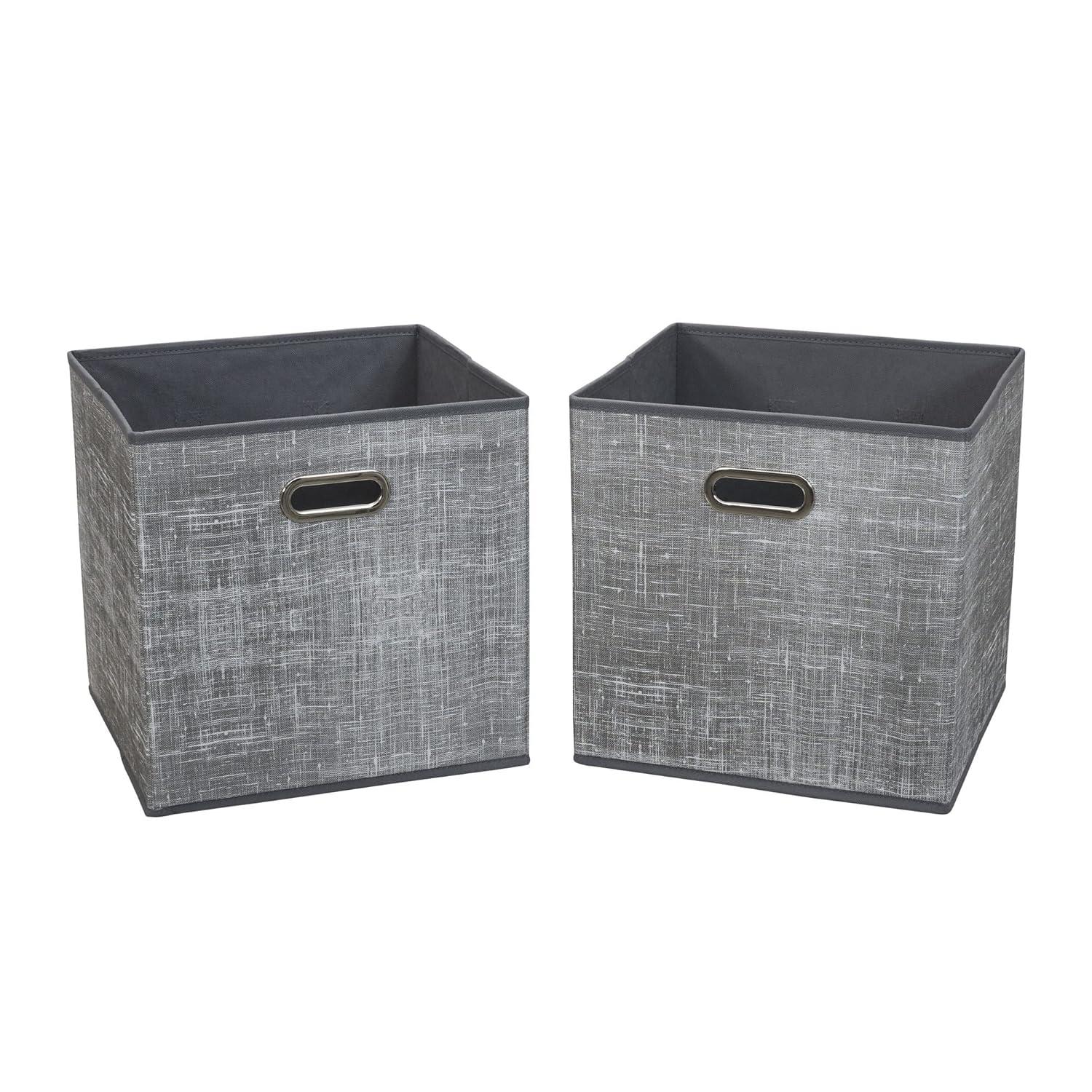 Household Essentials 2pc 12" x 13" Fabric Storage Bin Set Gray: Handcrafted, Folds Flat, Fits 13 Inch Cube Storage System