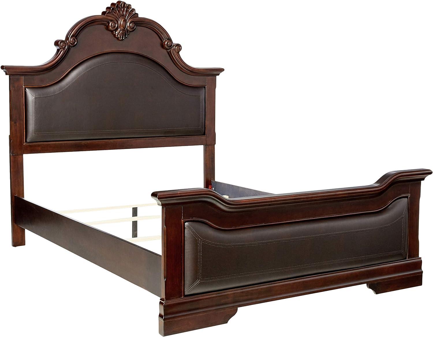 Elegant Cappuccino Queen Bed with Tufted Faux Leather Headboard
