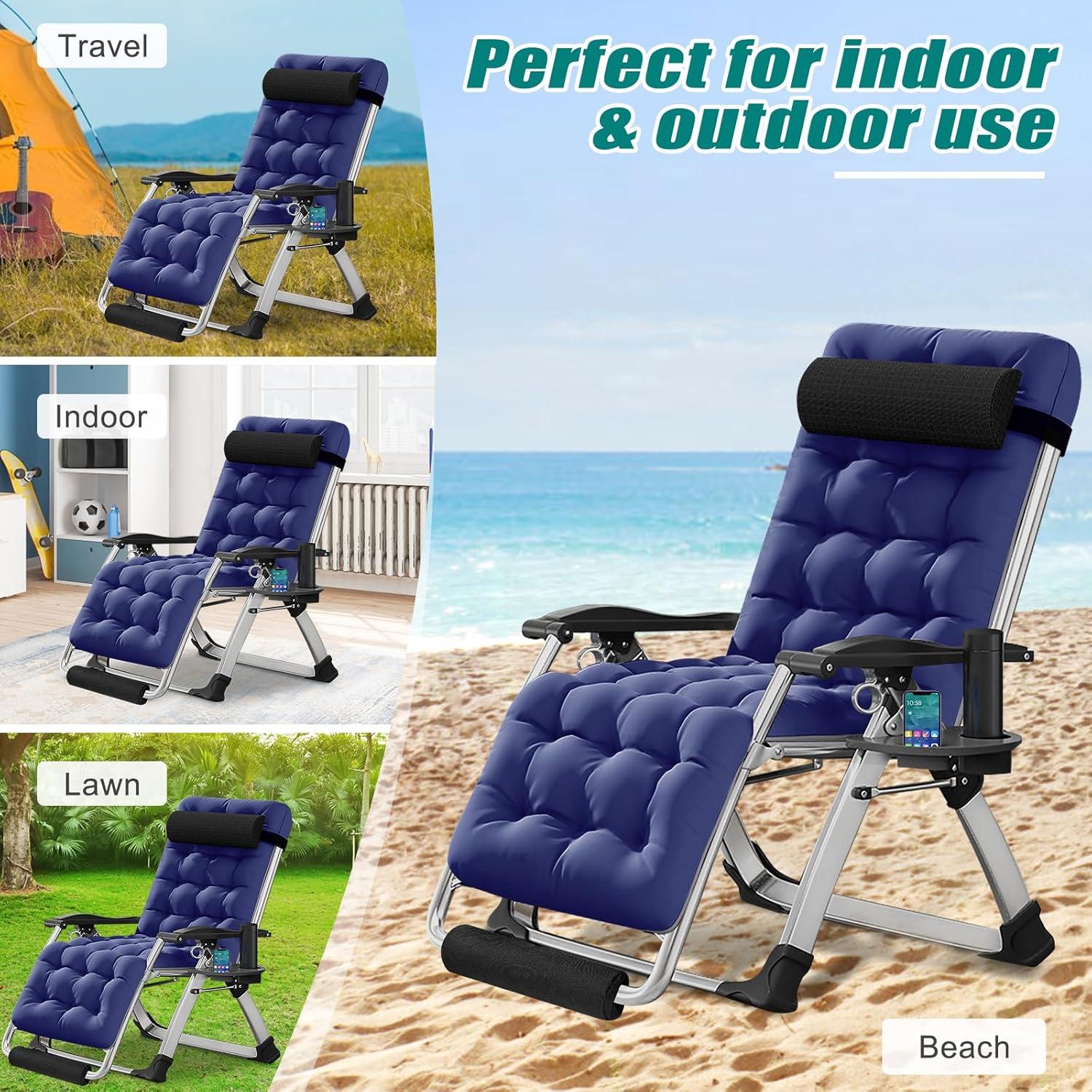 Oversized Blue Zero Gravity Reclining Lounger with Cushions