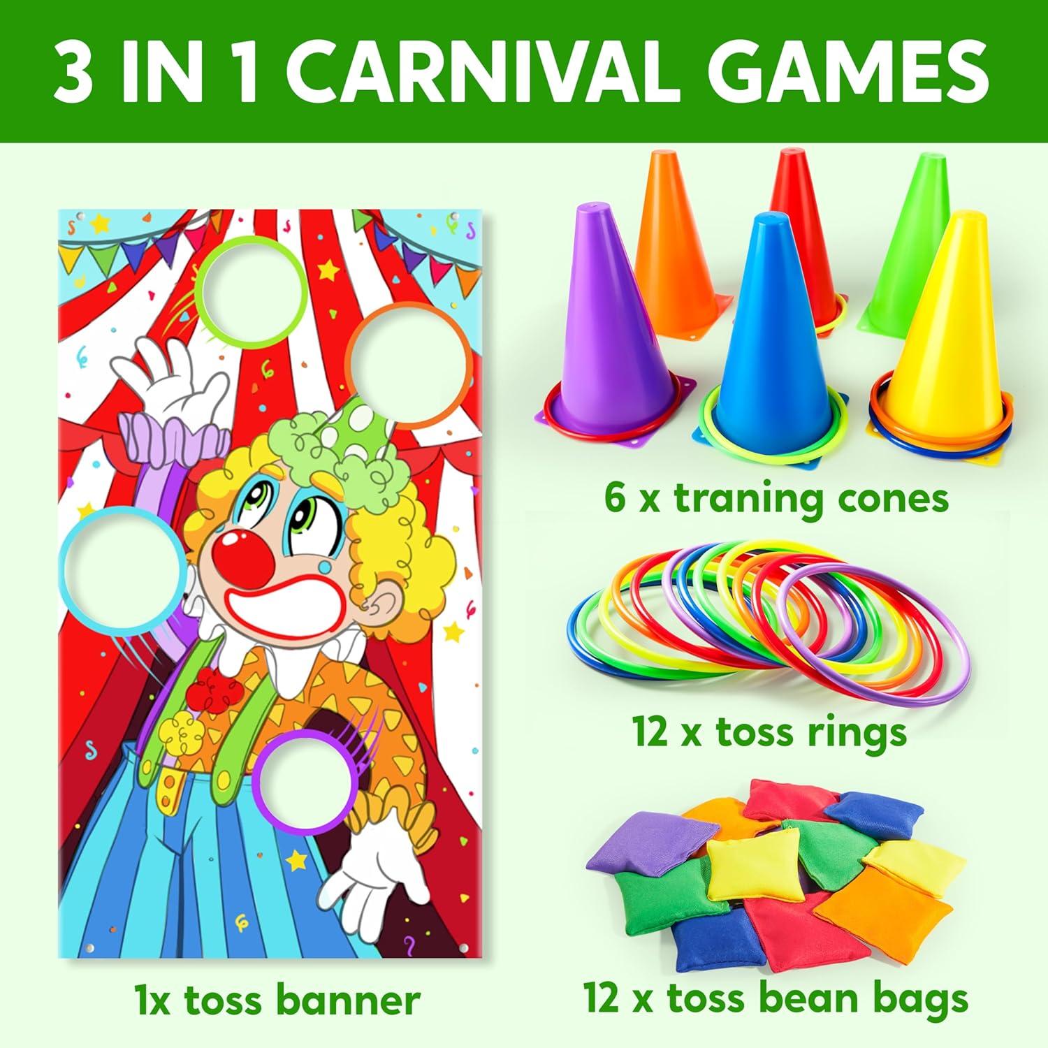 Joyfy 31 Pcs Carnival Game Set - Including Ring Toss Games, Bean Bags, and Cones for Kids Indoor Outdoor Play, Family Activities and Holiday Party