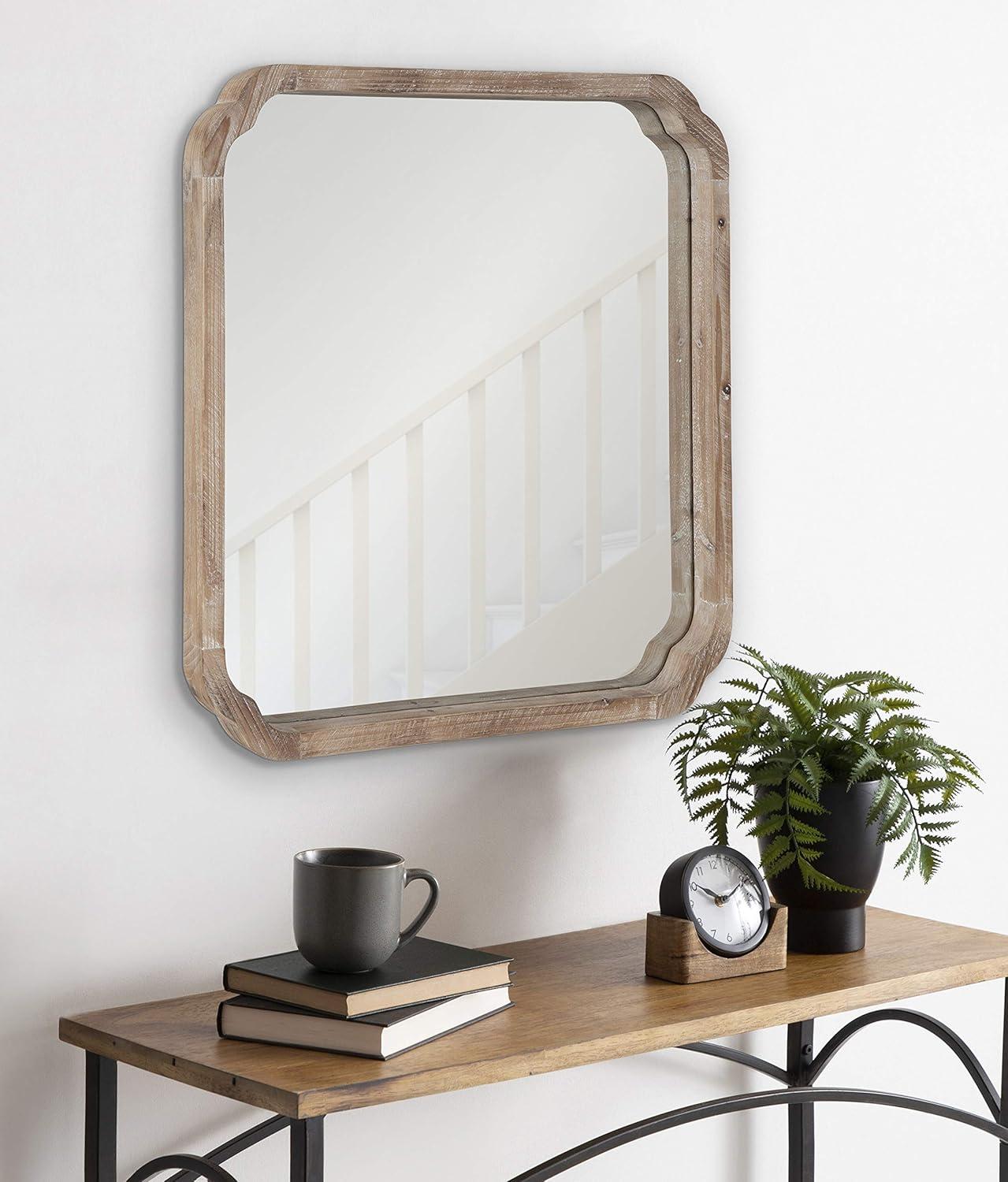 Kate & Laurel All Things Decor 24"x24" Marston Farmhouse Rectangle Wall Mirror Brown: No Assembly, Wood Frame, Wall Mount