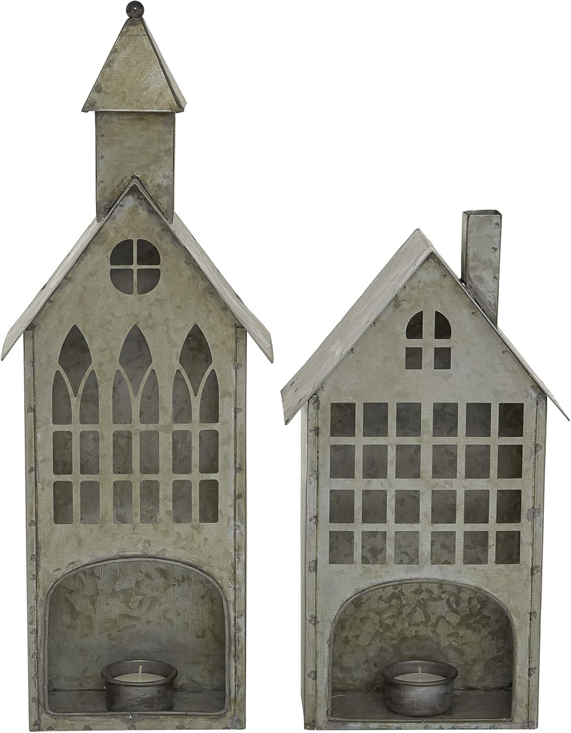 DecMode 13", 18"H Farmhouse Votive, Grey, 2 - Pieces