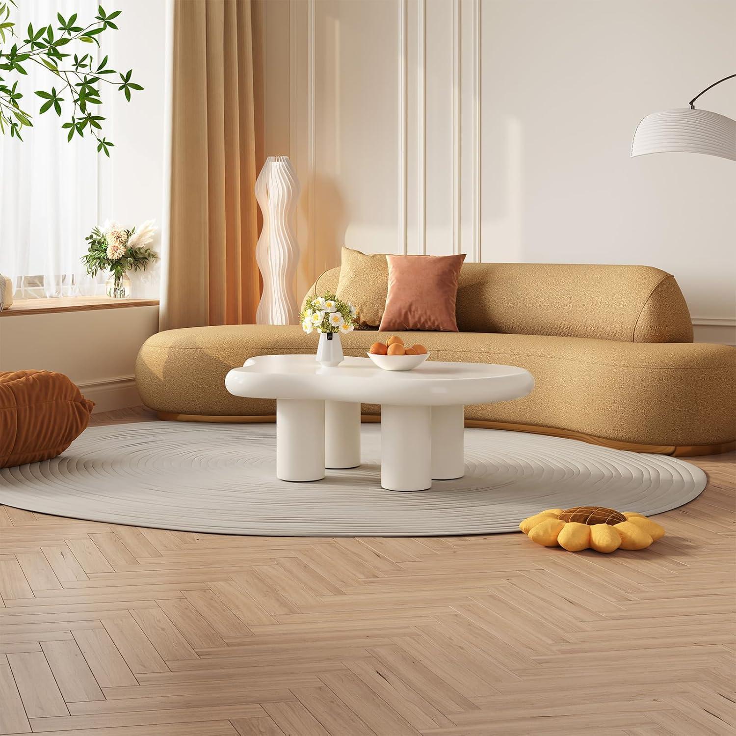 Guyii 41.02" Cream White Cloud Coffee Table, Irregular Coffee Table with 3 Legs for Living Room, Office