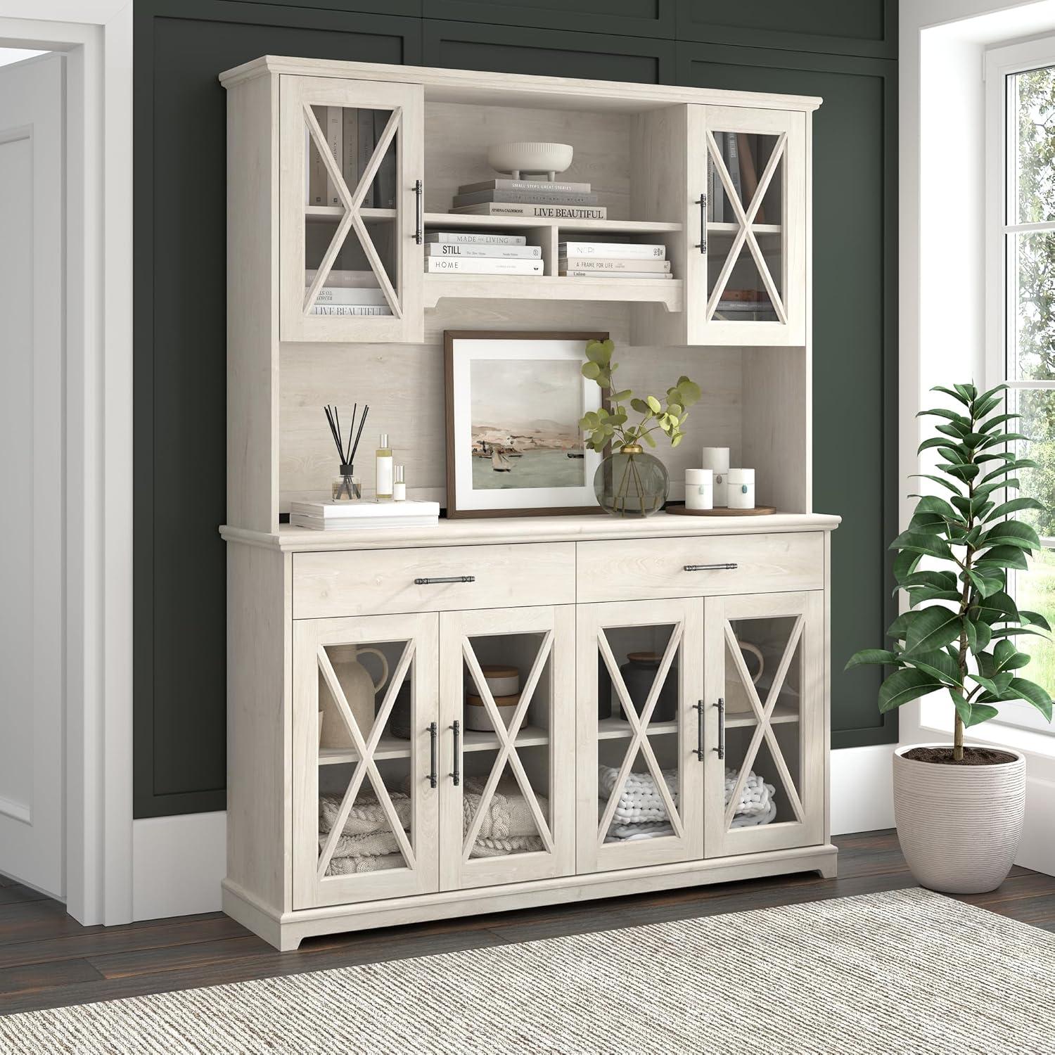 Bush Lennox Engineered Wood Buffet Cabinet with Drawers in Linen White Oak