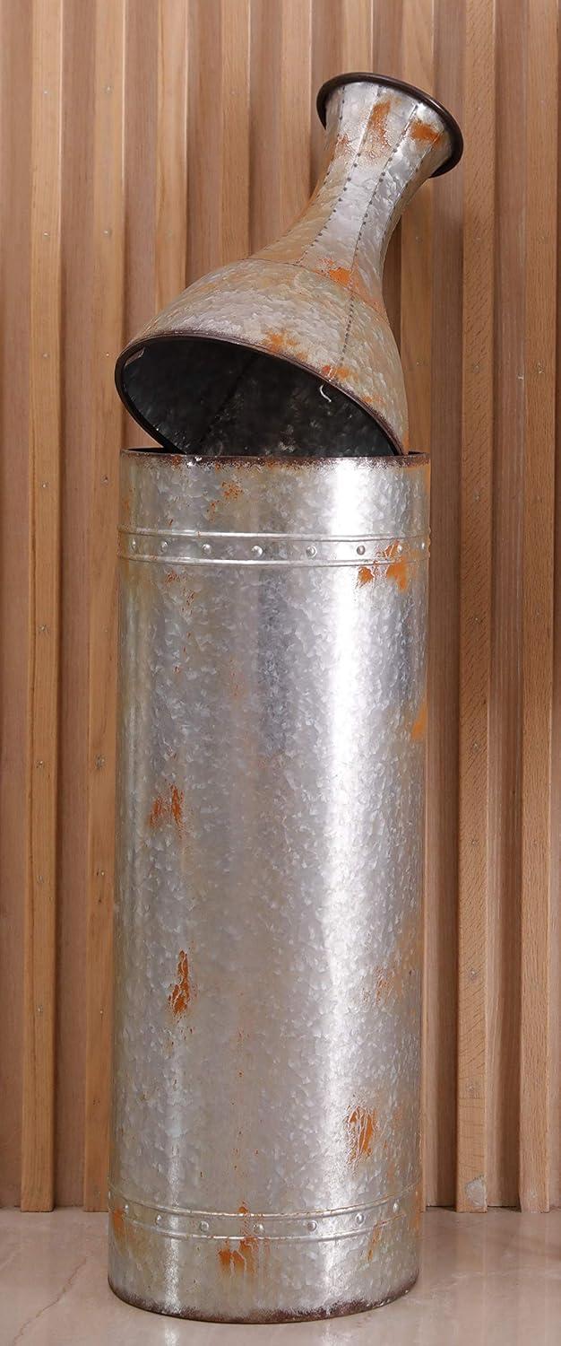 Medium Rustic Galvanized Metal Cylinder Floor Vase