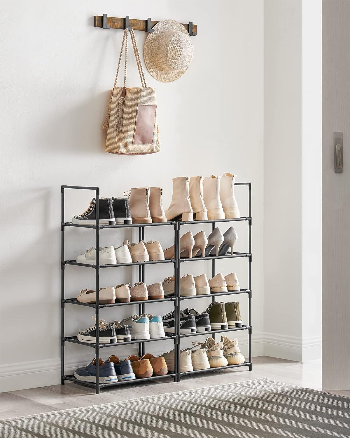 Shoe Rack, 10 Tier Shoe Shelf, Shoe Storage Organizer, Space-Saving, 11 x 17.7 x 68.1 Inches, Metal Frame, Non-Woven Fabric Shelves, for Entryway, Bedroom, Black