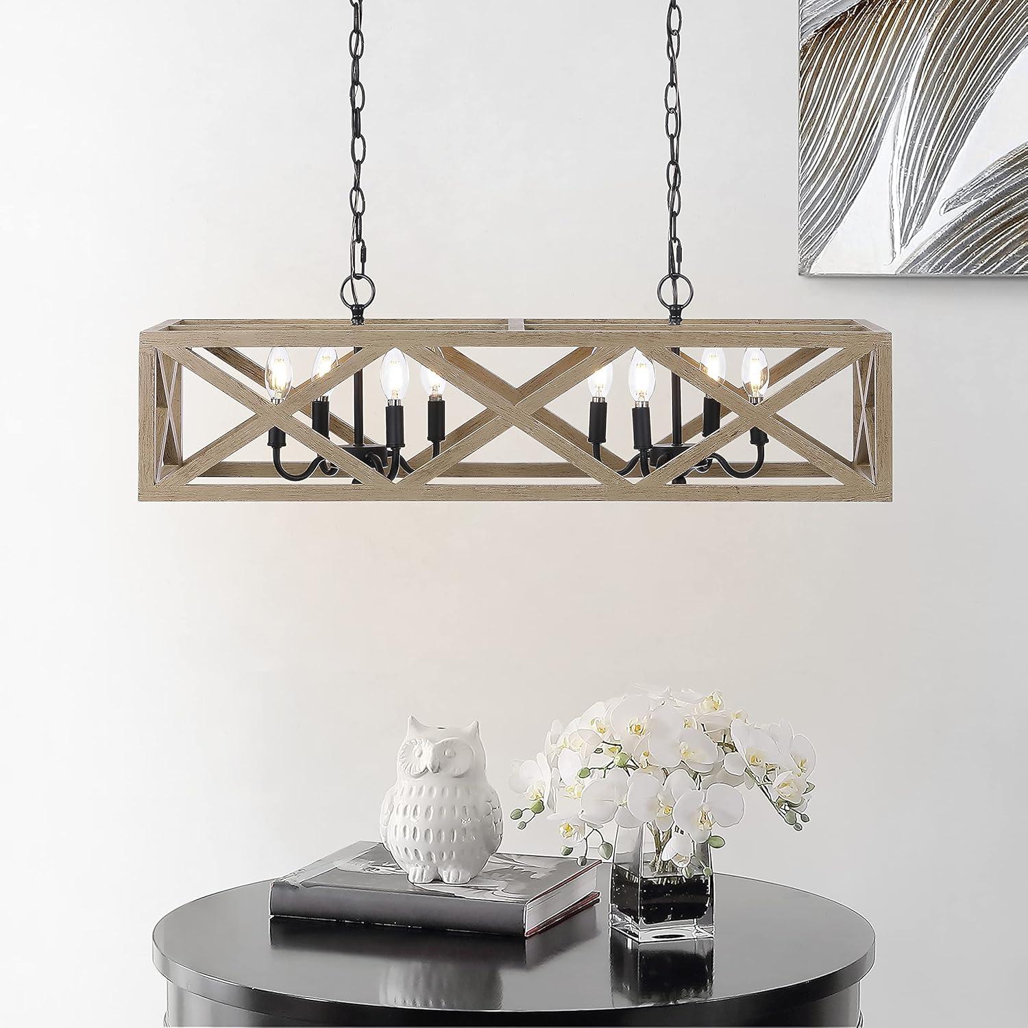 Modern Black 36" LED Farmhouse Pendant with Wood Accents