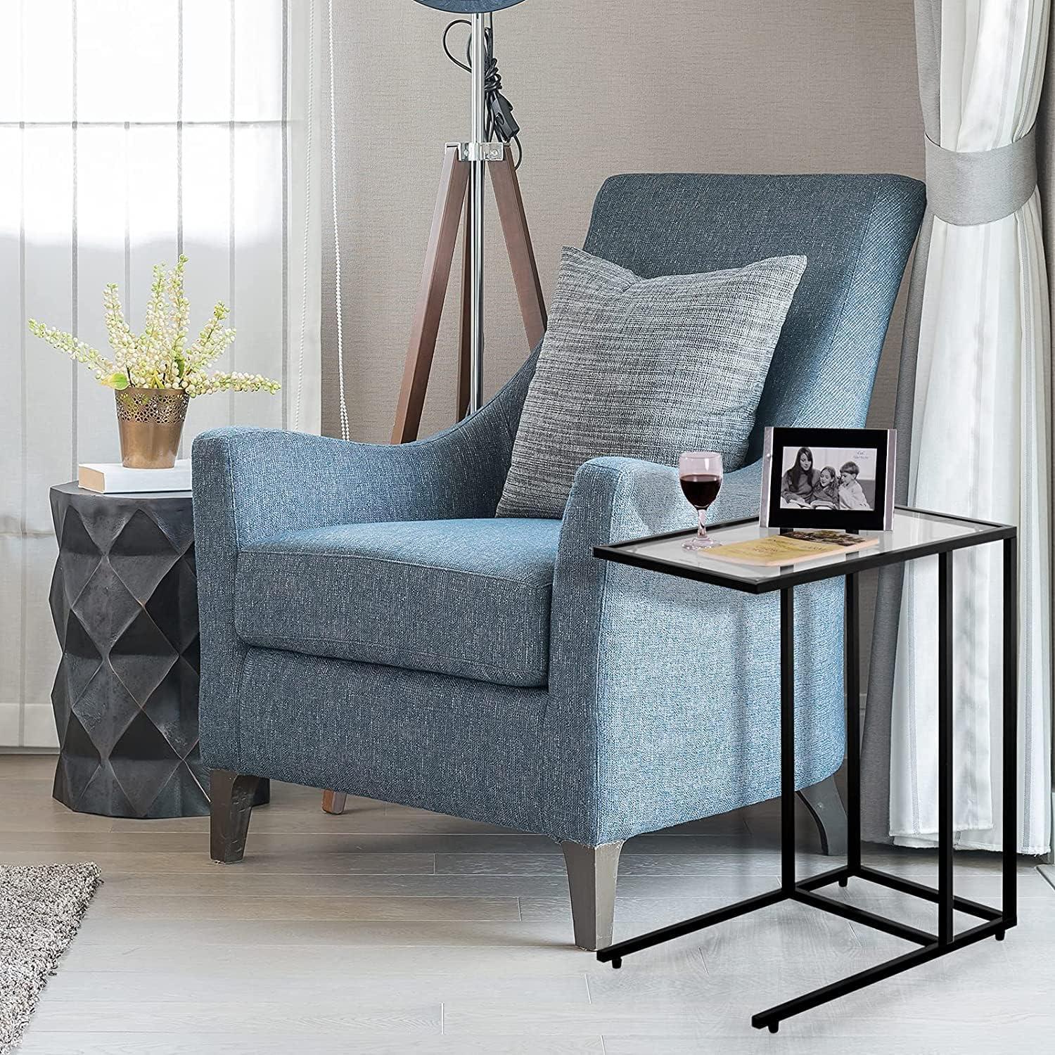 Canddidliike Sofa End Table Coffee Side Table with Glass Top, Glass Top Side Table, Sturdy Steel Frame, Easy to Clean, Great for End Tables & Decorative Displays