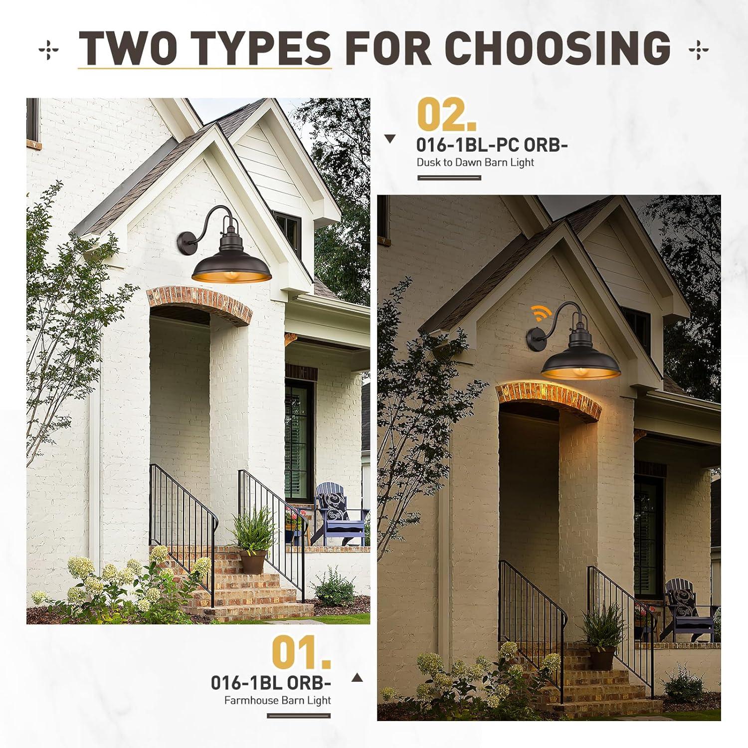 VIANIS Dusk to Dawn Barn Lights, 2 Pack Brown Gooseneck Outdoor Light Fixture, Farmhouse Outdoor Wall Lights for House, Porch, Entryway, Garage