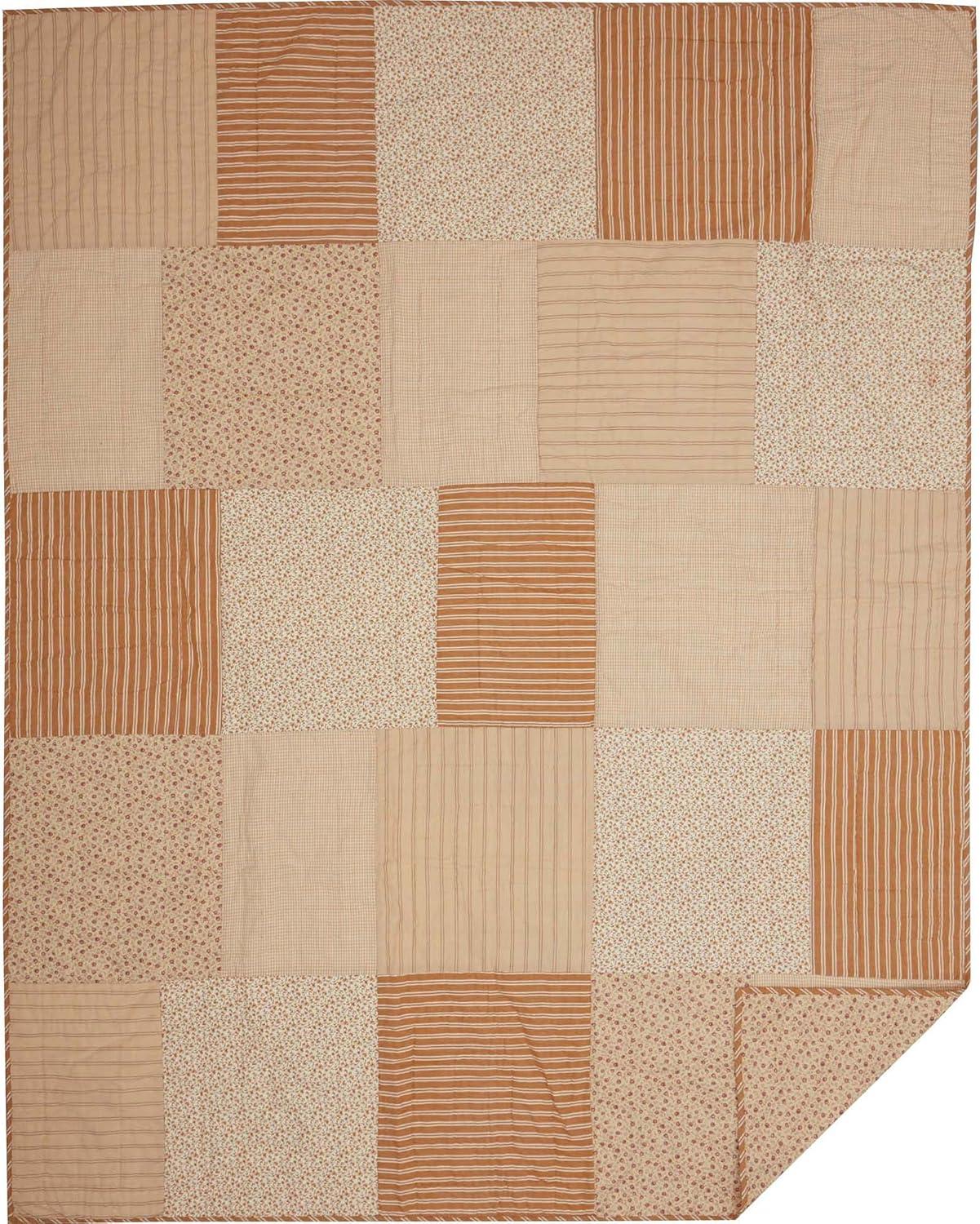 Golden Striped and Floral Reversible Twin Cotton Quilt