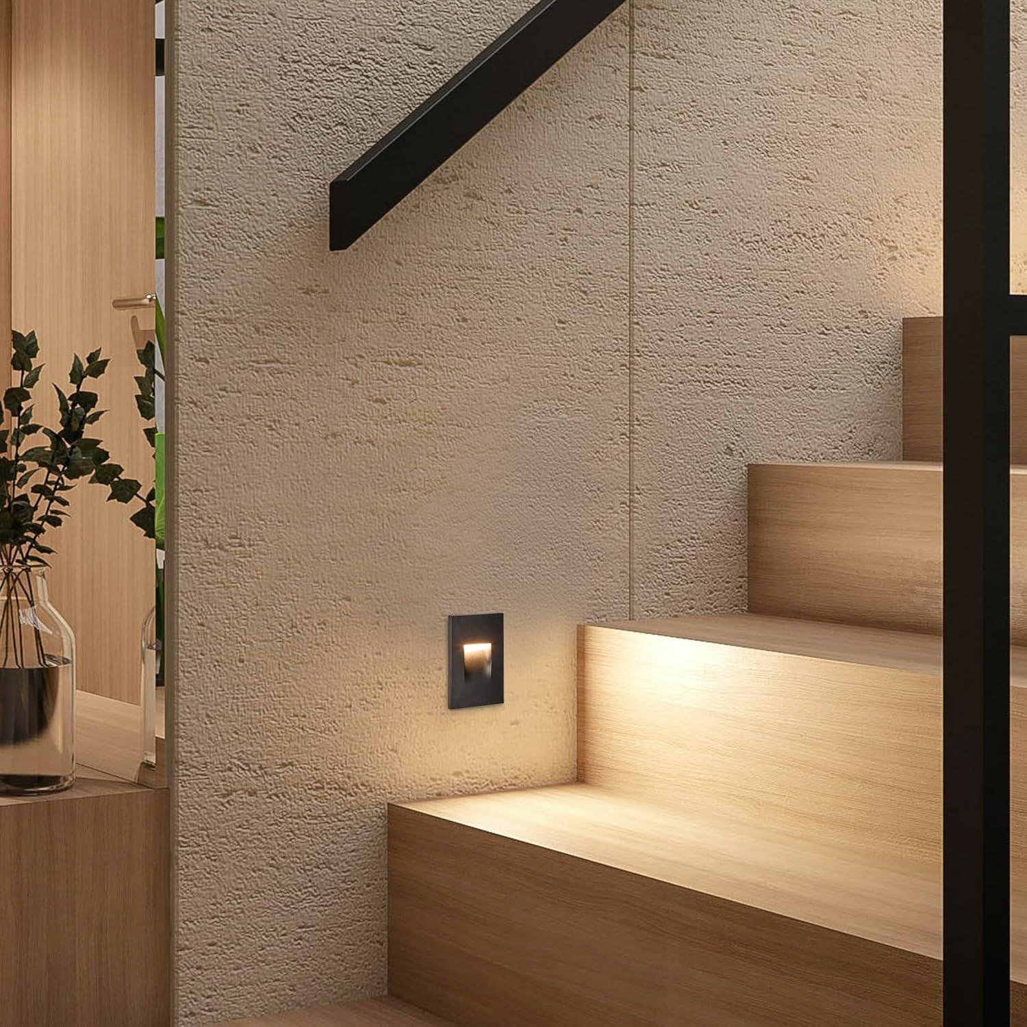 Vertical LED Step Light, Indoor/Outdoor Stair Light, 3 CCT Color Selectable 3000K/4000K/5000K, Black (2-Pack)