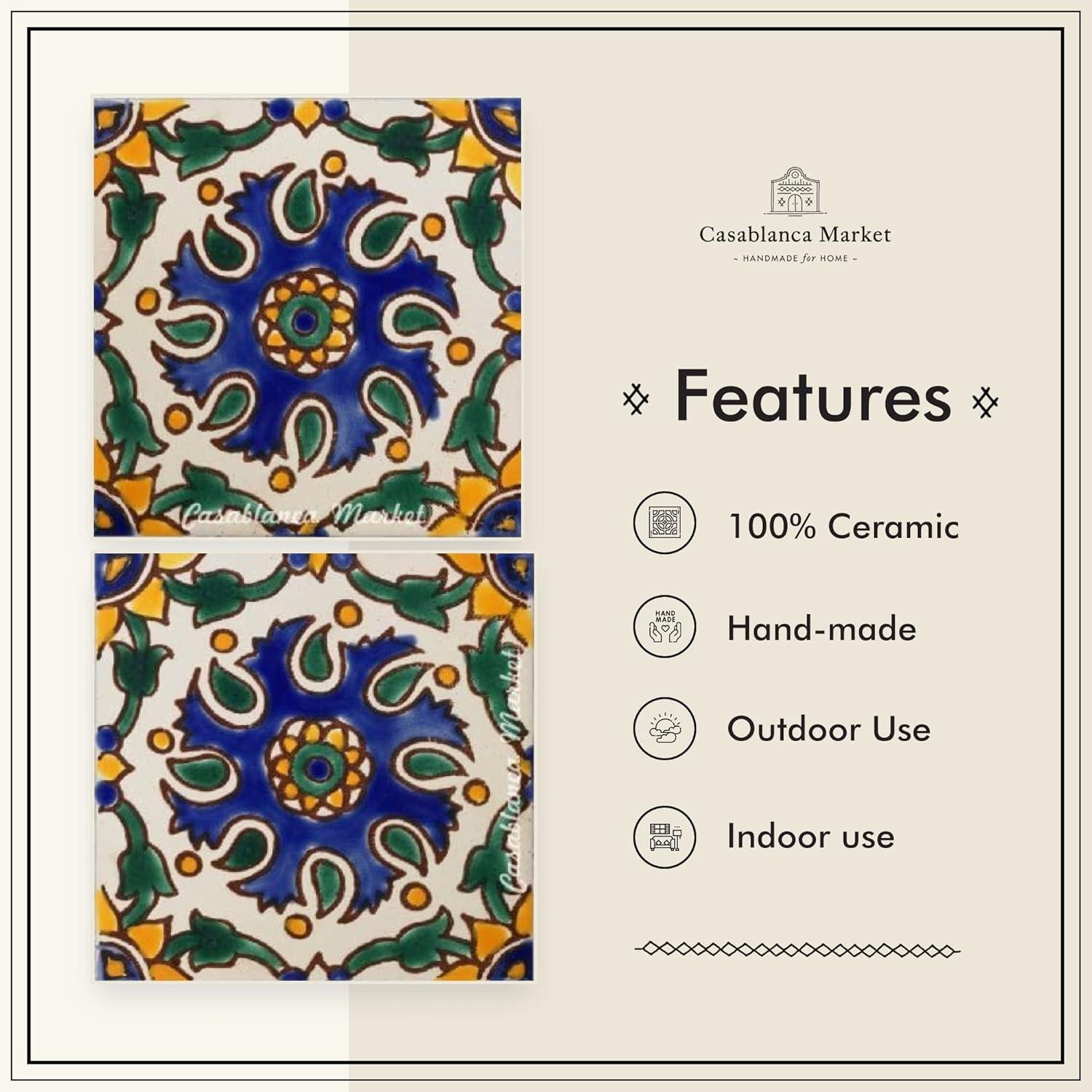 Casablanca Market Mediterranean 4'' x 4'' Hand Painted Ceramic Decorative Accent Tile