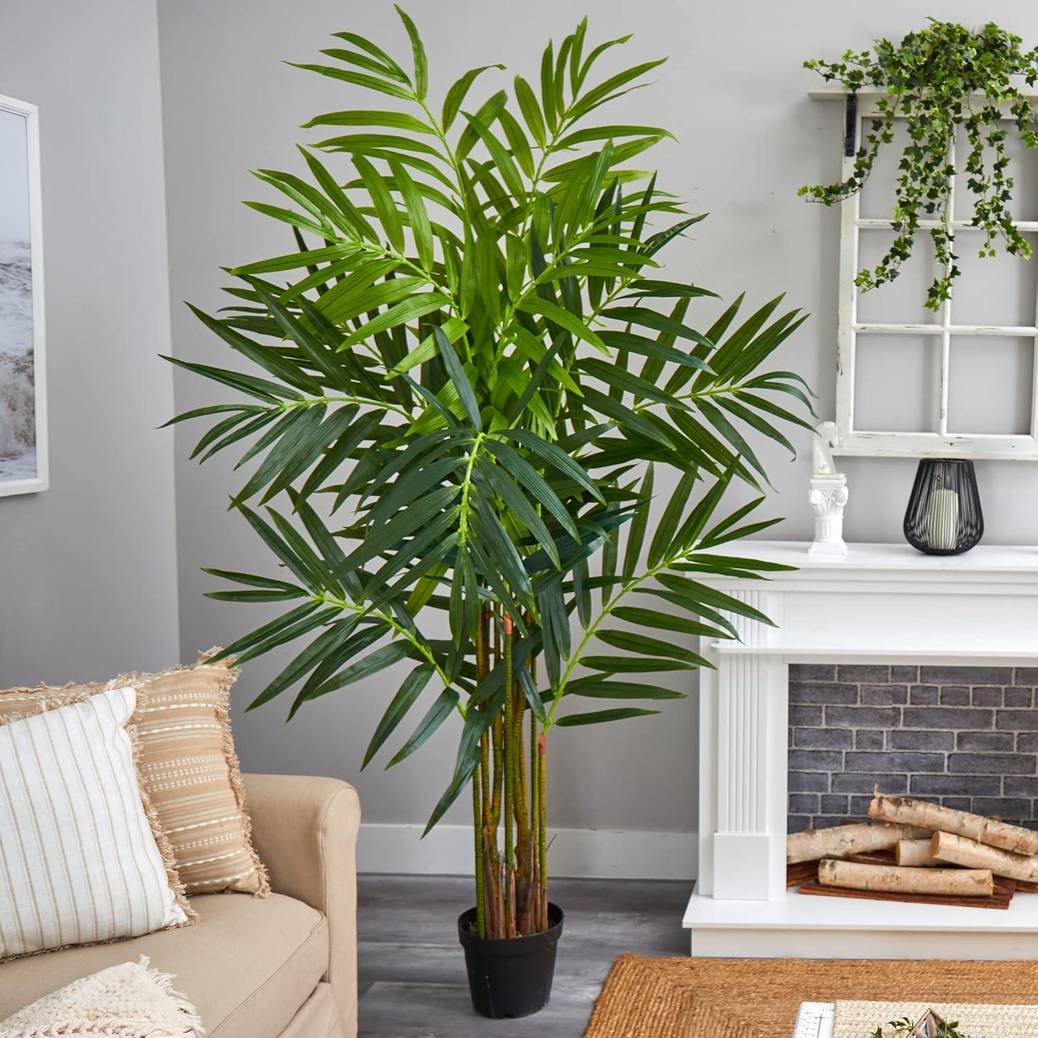 Nearly Natural 8' Artificial King Palm Tree in Pot Green - Lifelike, Indoor, No Assembly Required