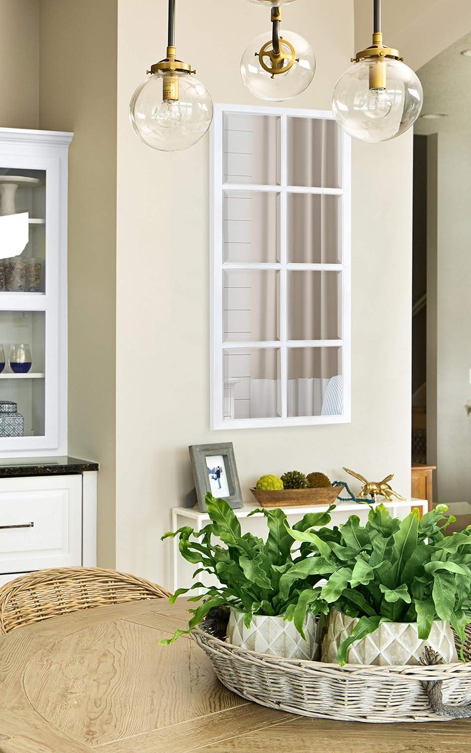Kate & Laurel All Things Decor 18" x 42" Hogan Windowpane Wall Mirror White: Beveled Glass, Rustic Finish, Wood Frame, Wall Mounted