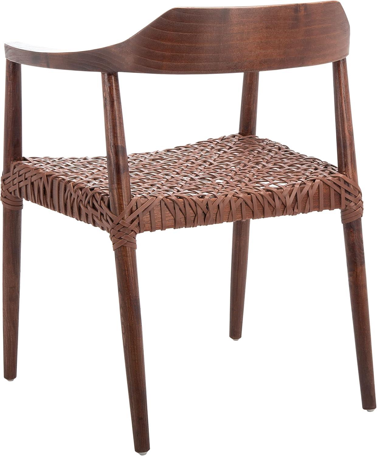 SAFAVIEH Munro Leather Woven Accent Chairs, Walnut (Sungkai Wood Frame)/Cognac (Leather Seat) (22 in. W x 20.5 in. D x 28.5 in. H)