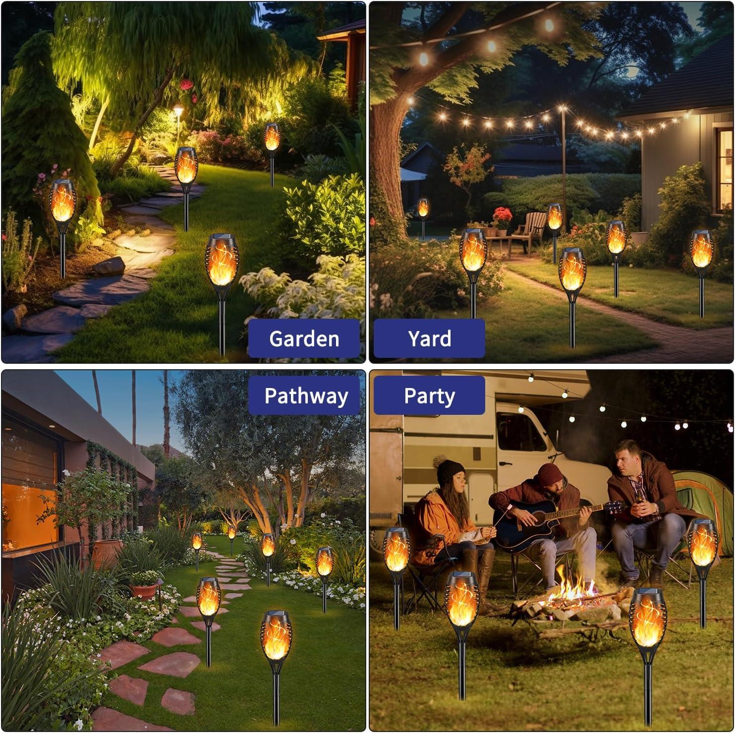 12-Pack Black Solar LED Pathway Lights with Flickering Flame