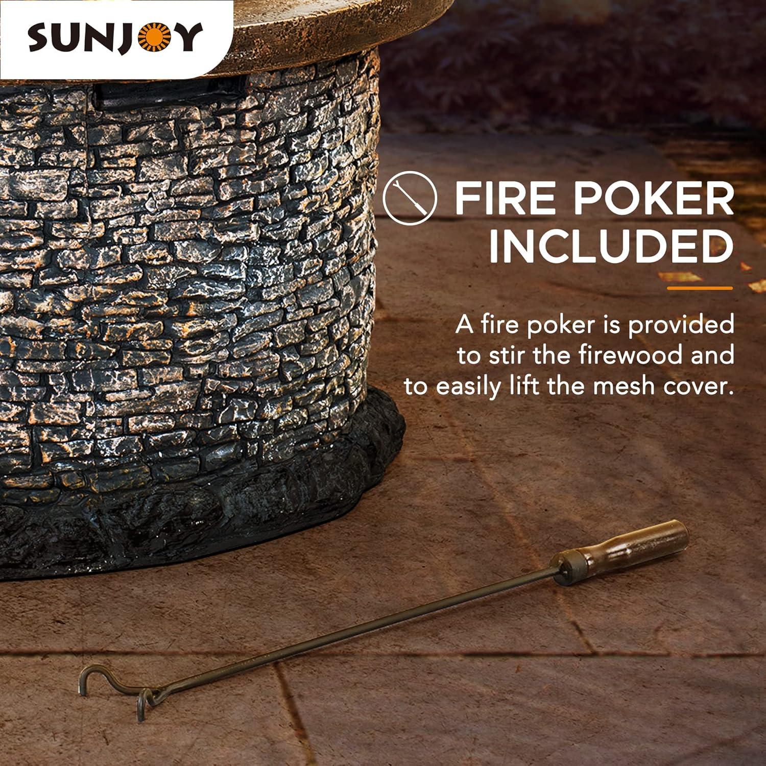 Sunjoy Stone 32 in. Round Wood-Burning Fire Pit