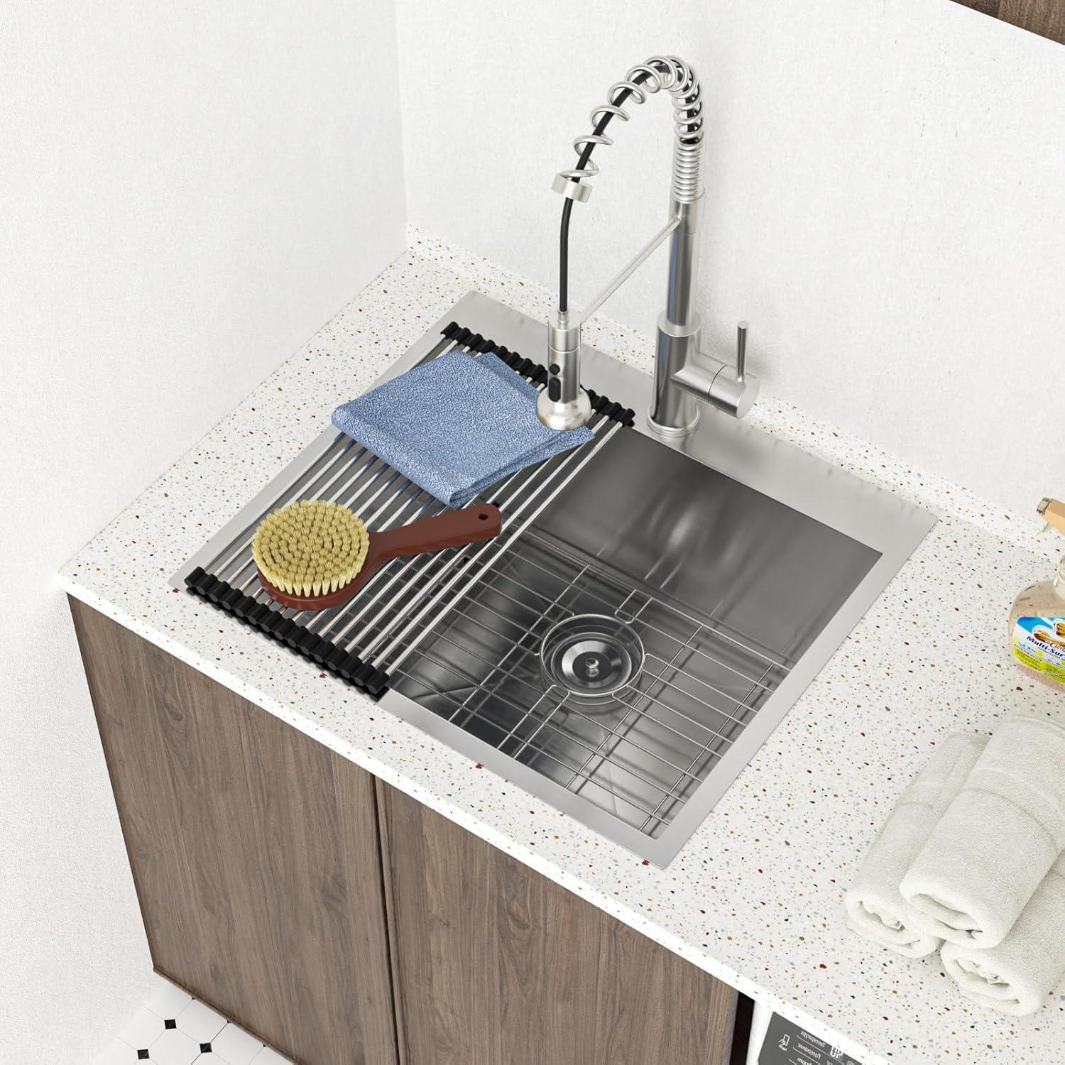 22" x 22" Stainless Steel Drop-In Laundry Sink with Accessories