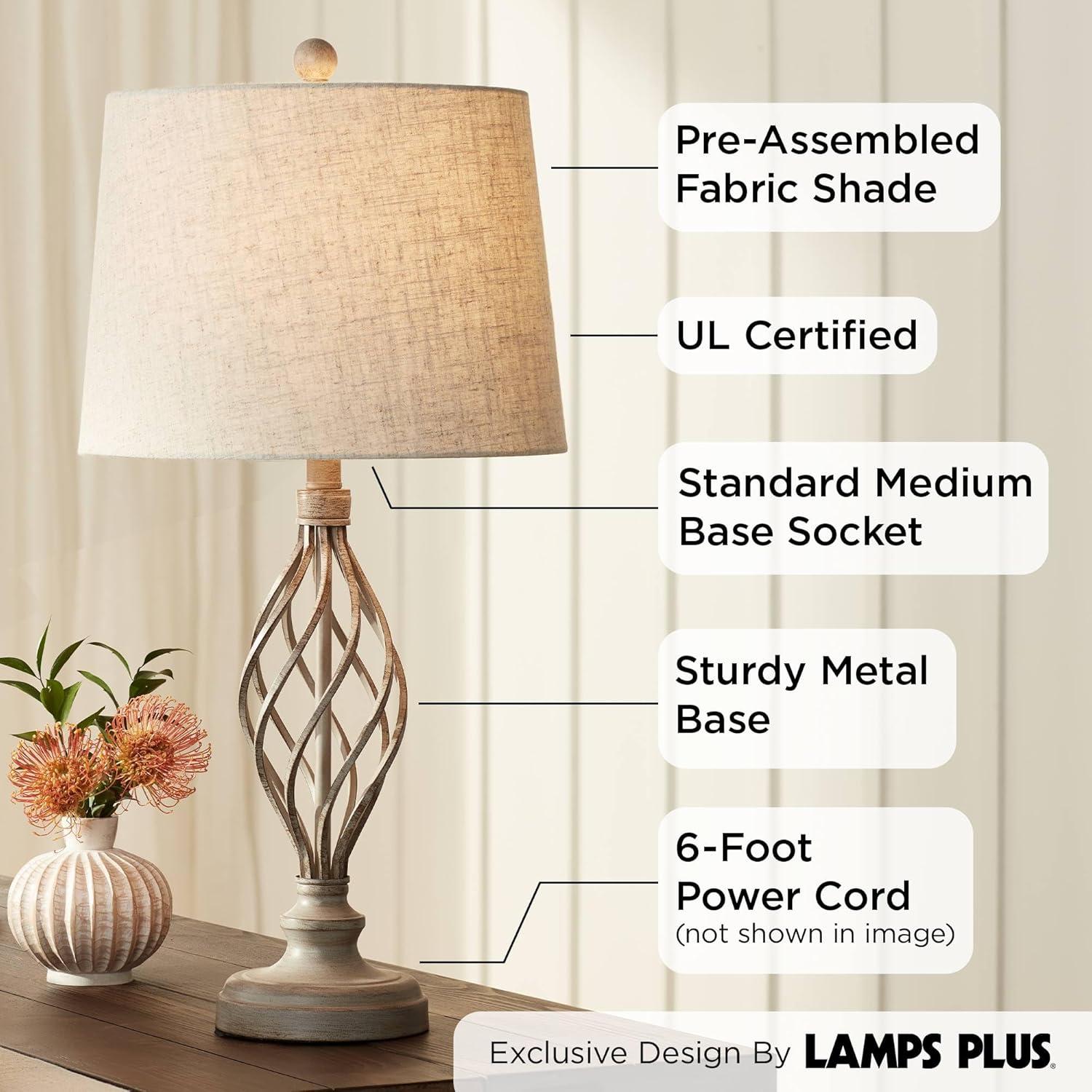 Franklin Iron Works Annie Modern Coastal Table Lamps 28" Tall Set of 2 Weathered Sand Iron Cream Tapered Drum Shade for Bedroom Living Room Bedside
