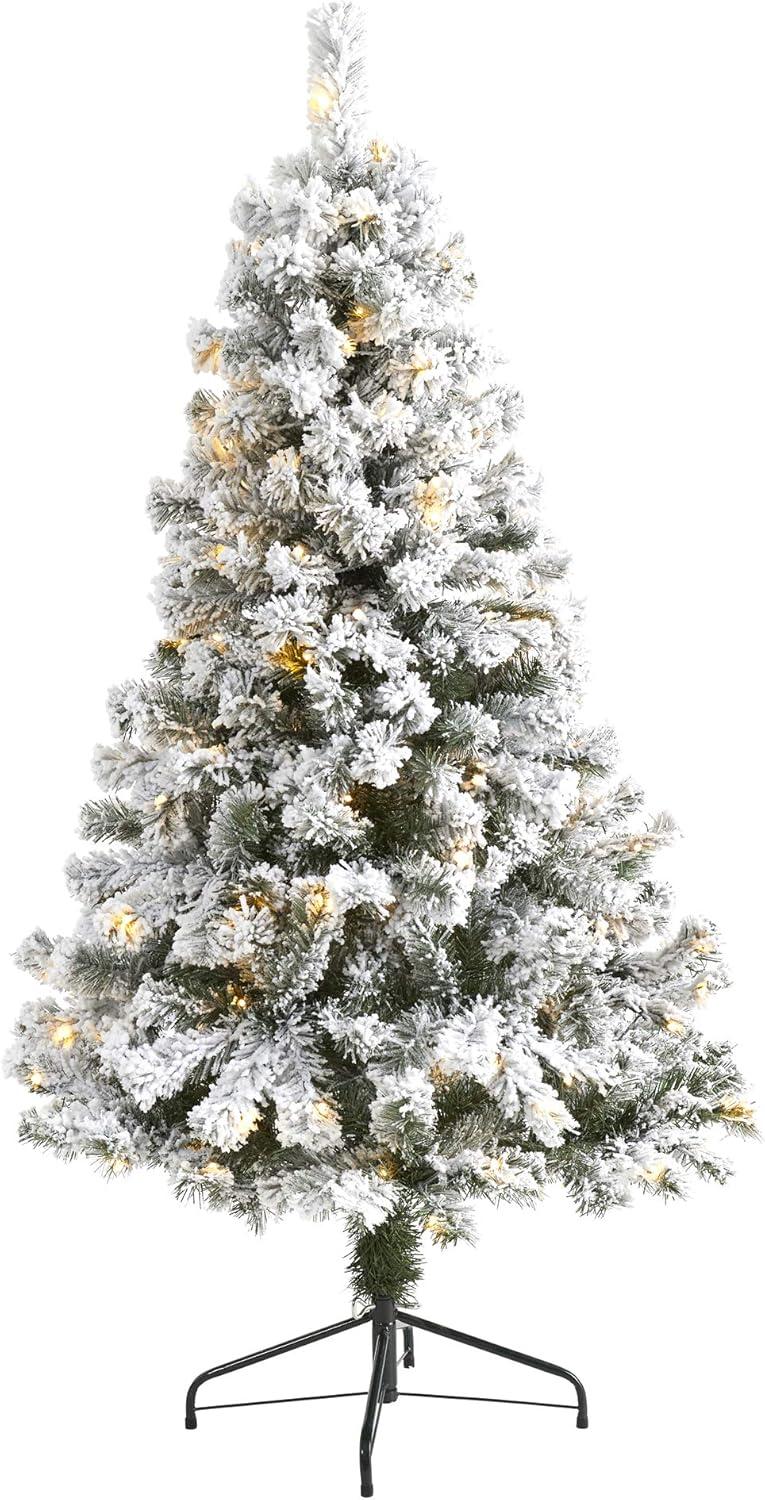 Nearly Natural 5' Flocked West Virginia Fir Prelit LED Artificial Christmas Tree