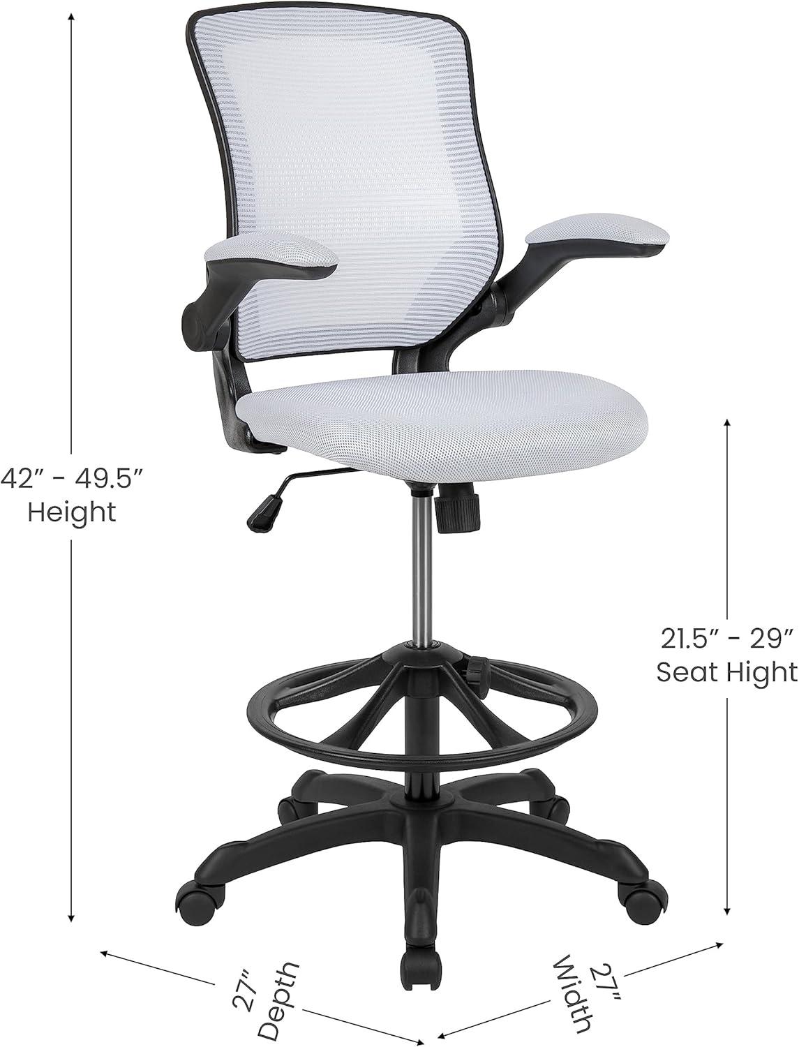 Flash Furniture Mid-Back Mesh Ergonomic Drafting Chair with Adjustable Foot Ring and Flip-Up Arms