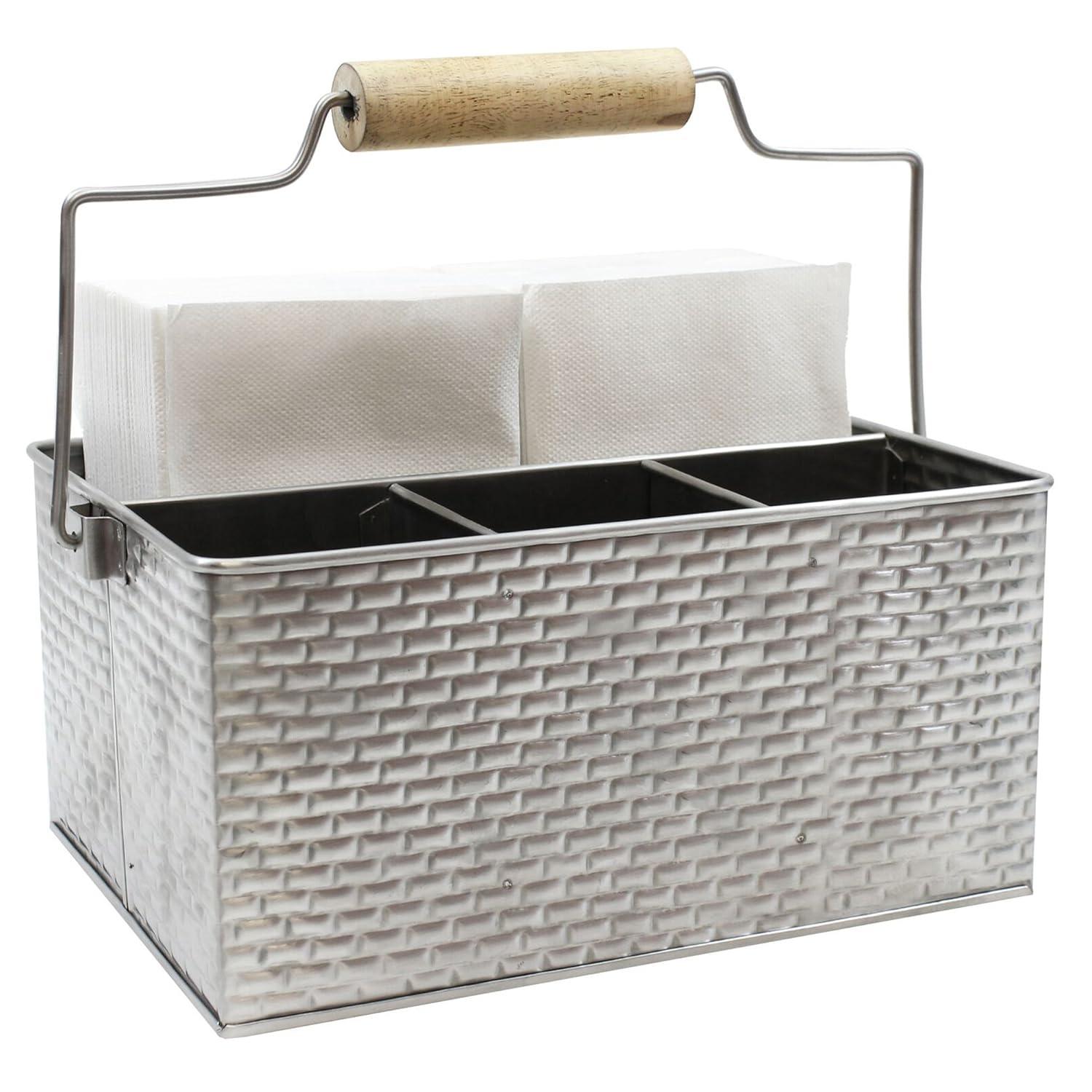 Stainless Steel Rectangular Flatware Caddy with Handle