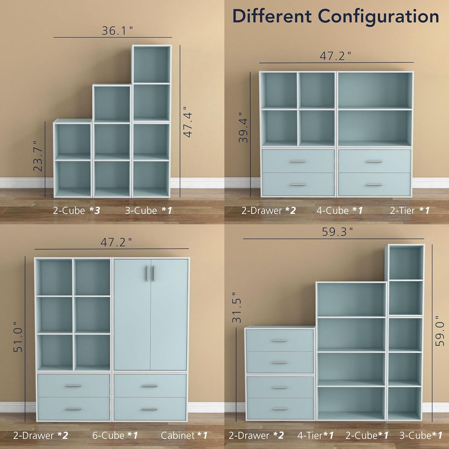 24/7 Shop At Home 15.7" Silkpath Modern 2 Drawer Stackable and Modular Bookcase Light Blue