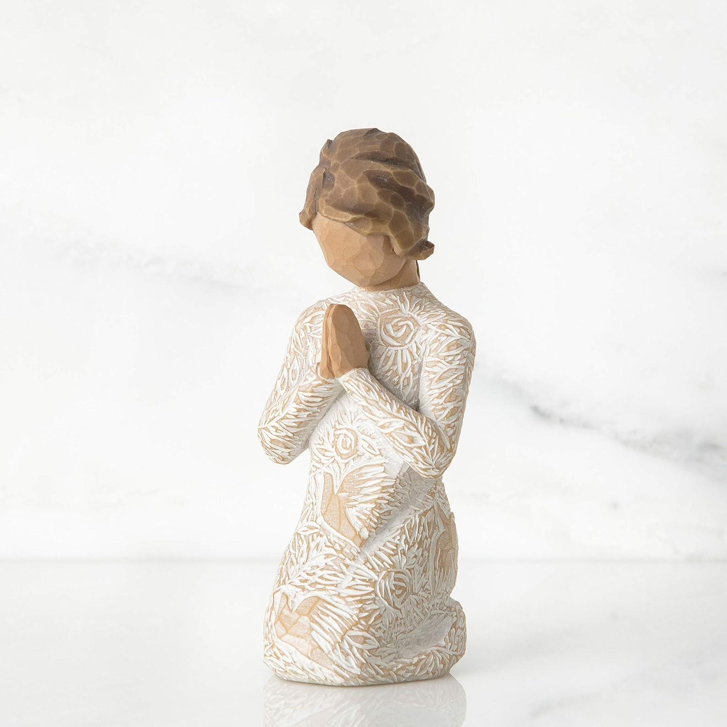 Hand-Painted Resin Prayer Figurine in Cream Dress