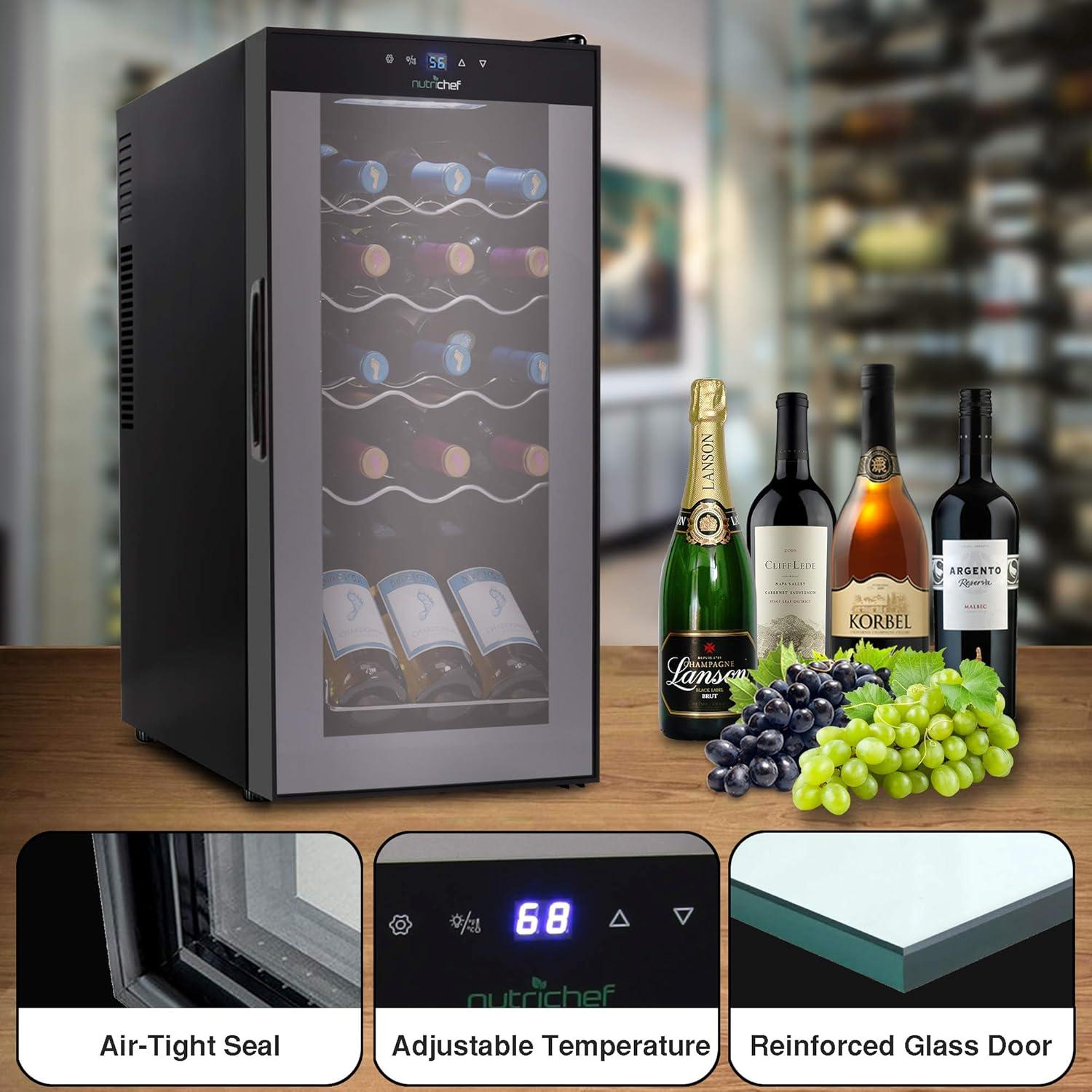 NutriChef PKCWC150 - Wine Chilling Refrigerator Cellar - Touch Button Control with Air Tight Seal, Contains Placement for Standing Bottles (15 Bottle Storage Capacity)